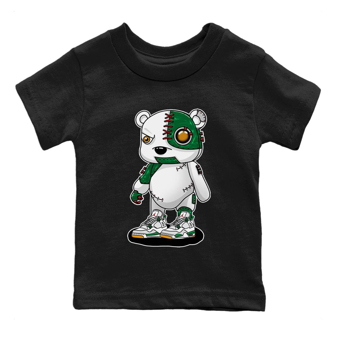 Air Jordan 4 Pine Green Sneaker Match Tees Cyborg Bear Sneaker Tees AJ 4s Pine Green Sneaker Release Tees Kids Shirts Black 2