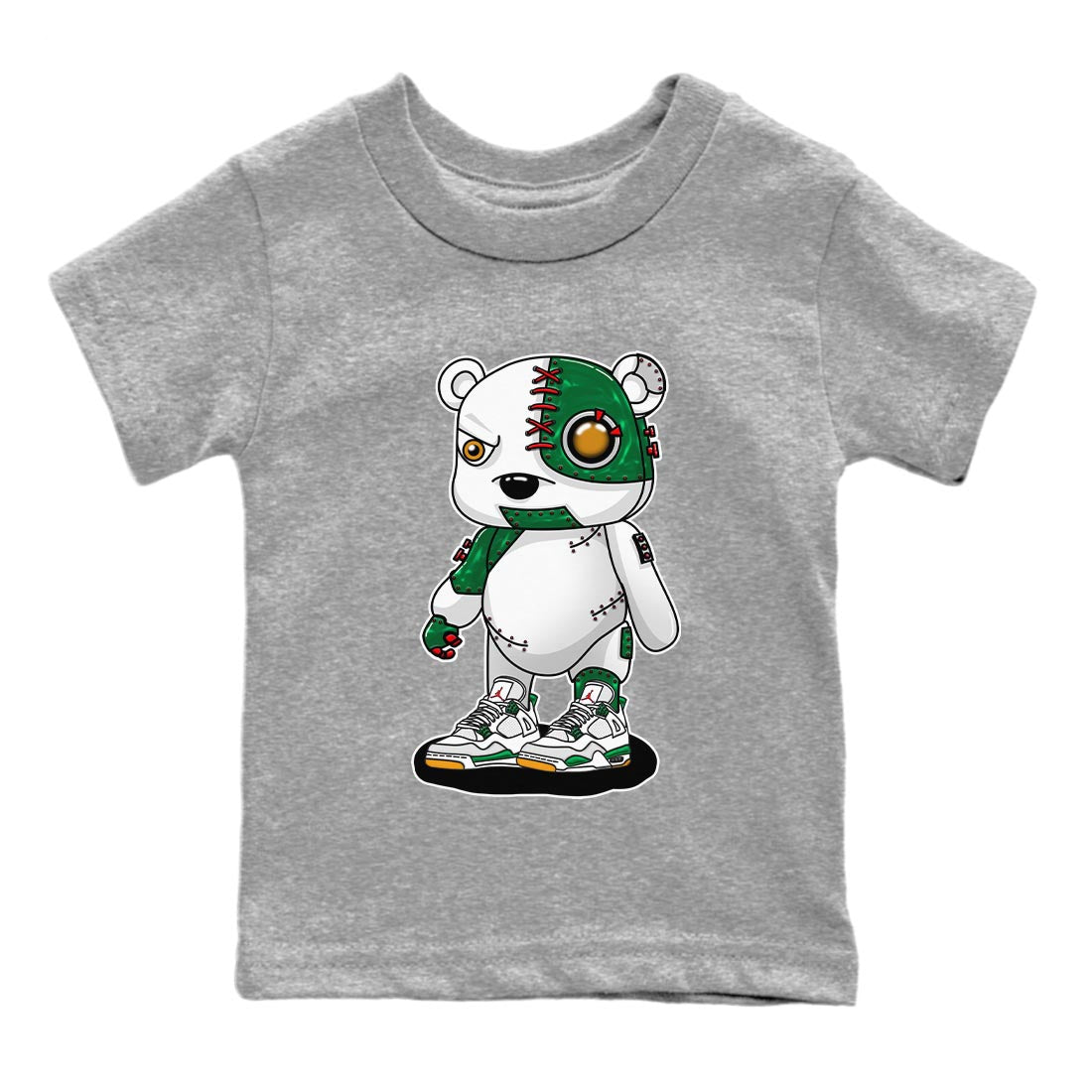 Air Jordan 4 Pine Green Sneaker Match Tees Cyborg Bear Sneaker Tees AJ 4s Pine Green Sneaker Release Tees Kids Shirts Heather Grey 2