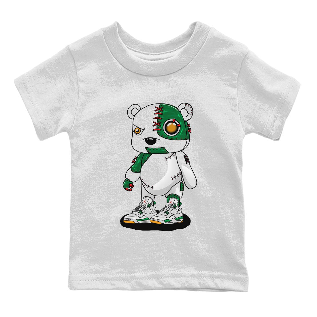 Air Jordan 4 Pine Green Sneaker Match Tees Cyborg Bear Sneaker Tees AJ 4s Pine Green Sneaker Release Tees Kids Shirts White 2
