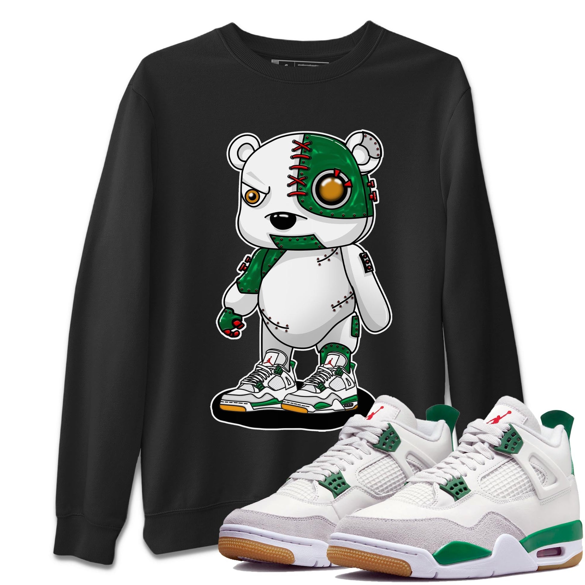 Air Jordan 4 Pine Green Sneaker Match Tees Cyborg Bear Sneaker Tees AJ 4s Pine Green Sneaker Release Tees Unisex Shirts Black 1