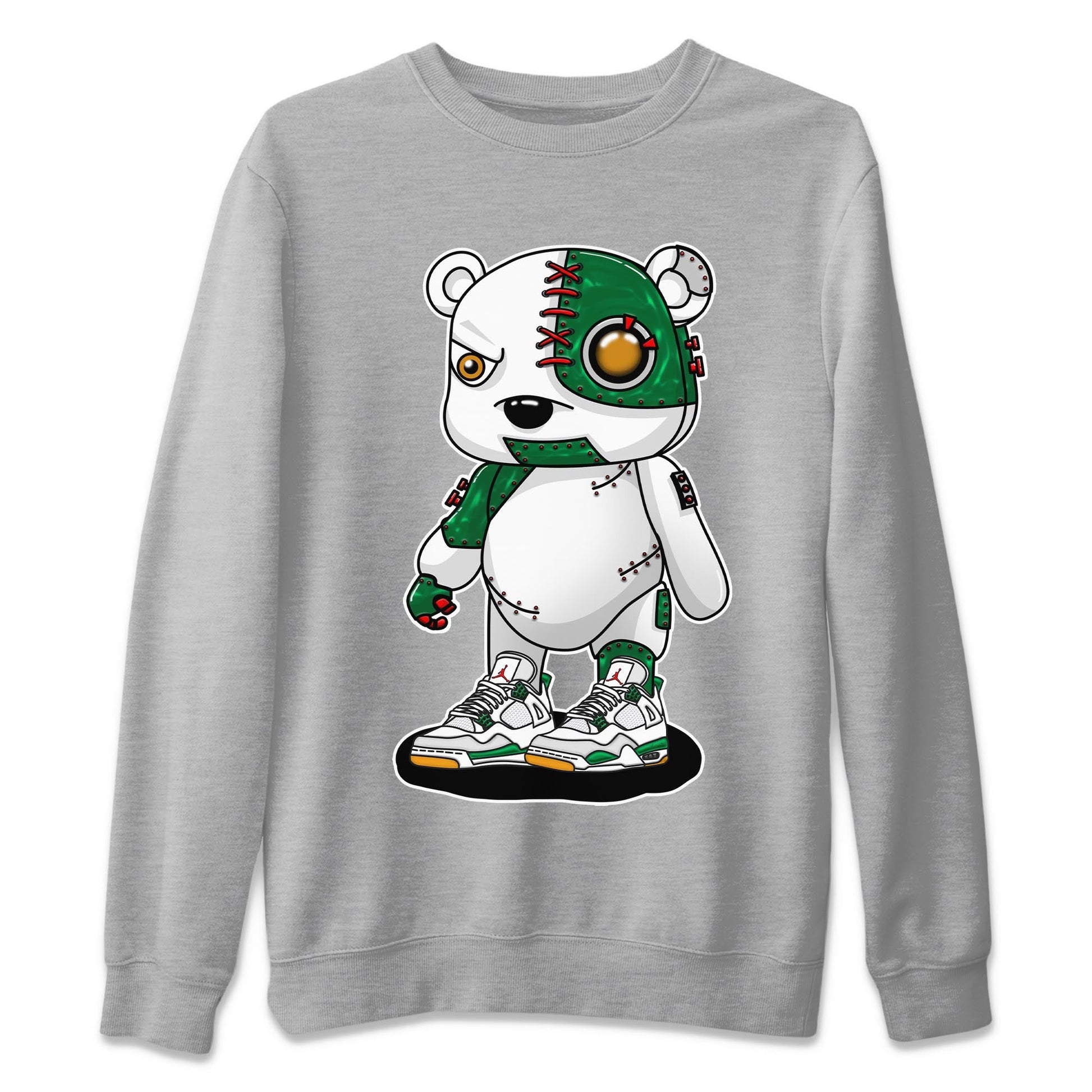 Air Jordan 4 Pine Green Sneaker Match Tees Cyborg Bear Sneaker Tees AJ 4s Pine Green Sneaker Release Tees Unisex Shirts Heather Grey 2