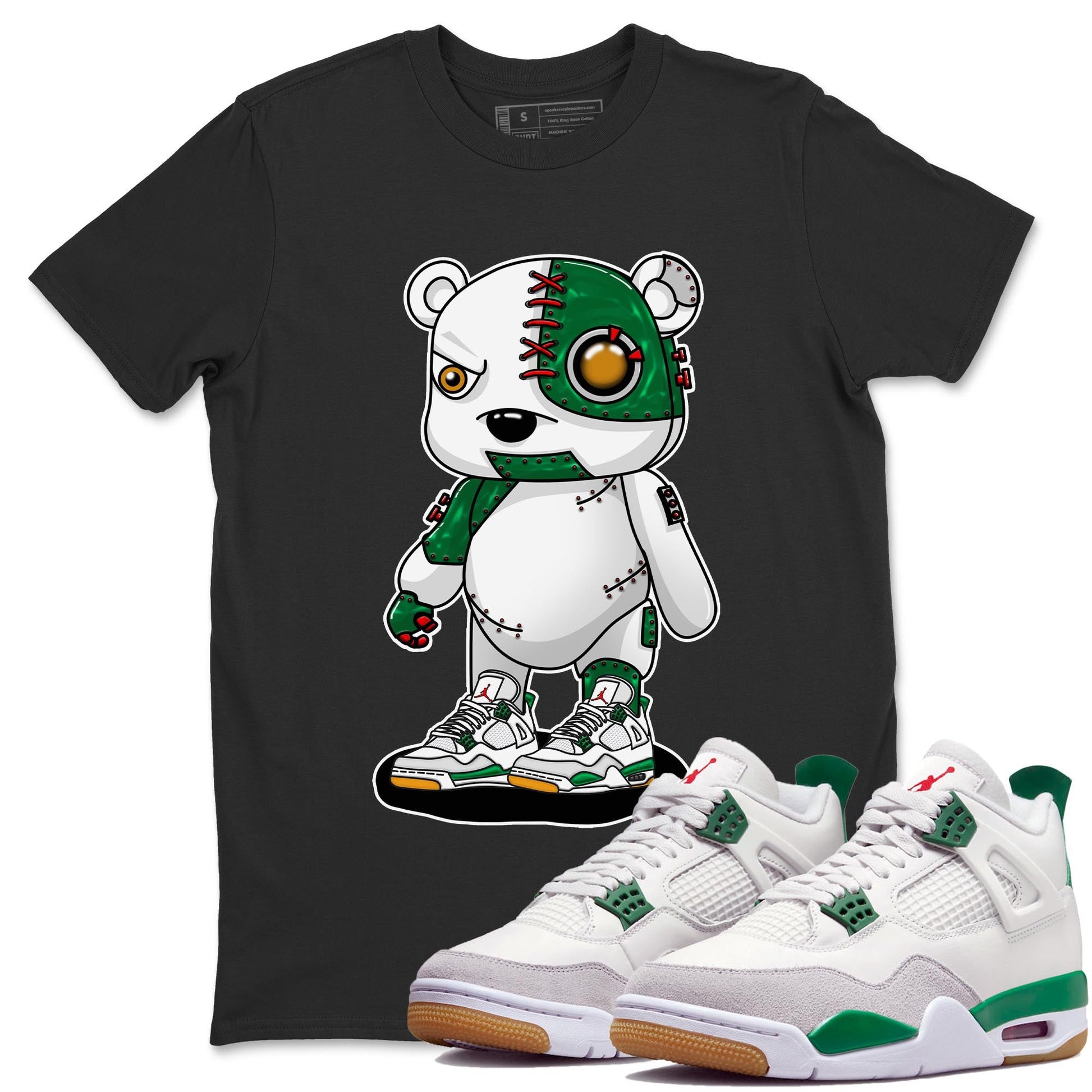 Air Jordan 4 Pine Green Sneaker Match Tees Cyborg Bear Sneaker Tees AJ 4s Pine Green Sneaker Release Tees Unisex Shirts Black 1