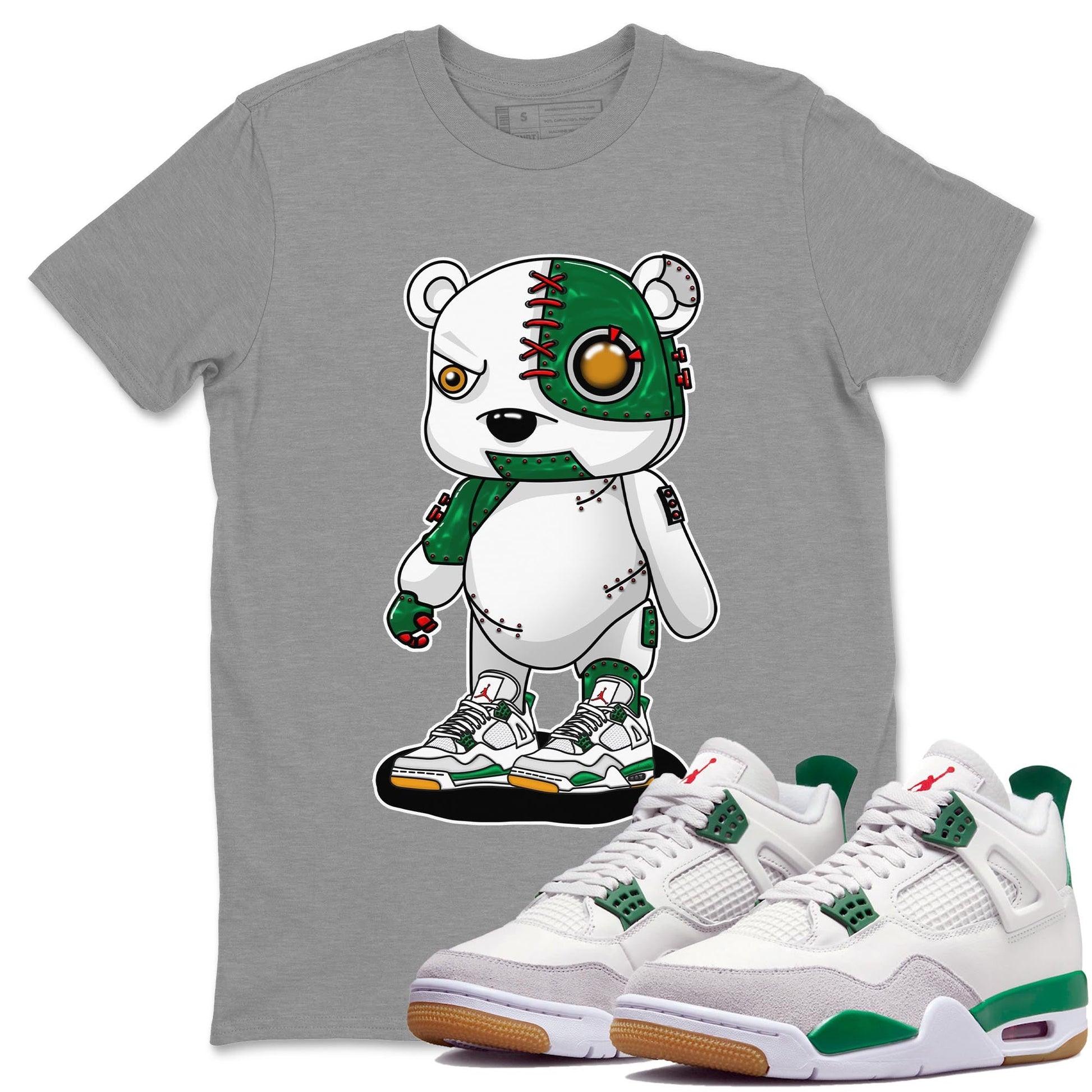 Air Jordan 4 Pine Green Sneaker Match Tees Cyborg Bear Sneaker Tees AJ 4s Pine Green Sneaker Release Tees Unisex Shirts Heather Grey 1