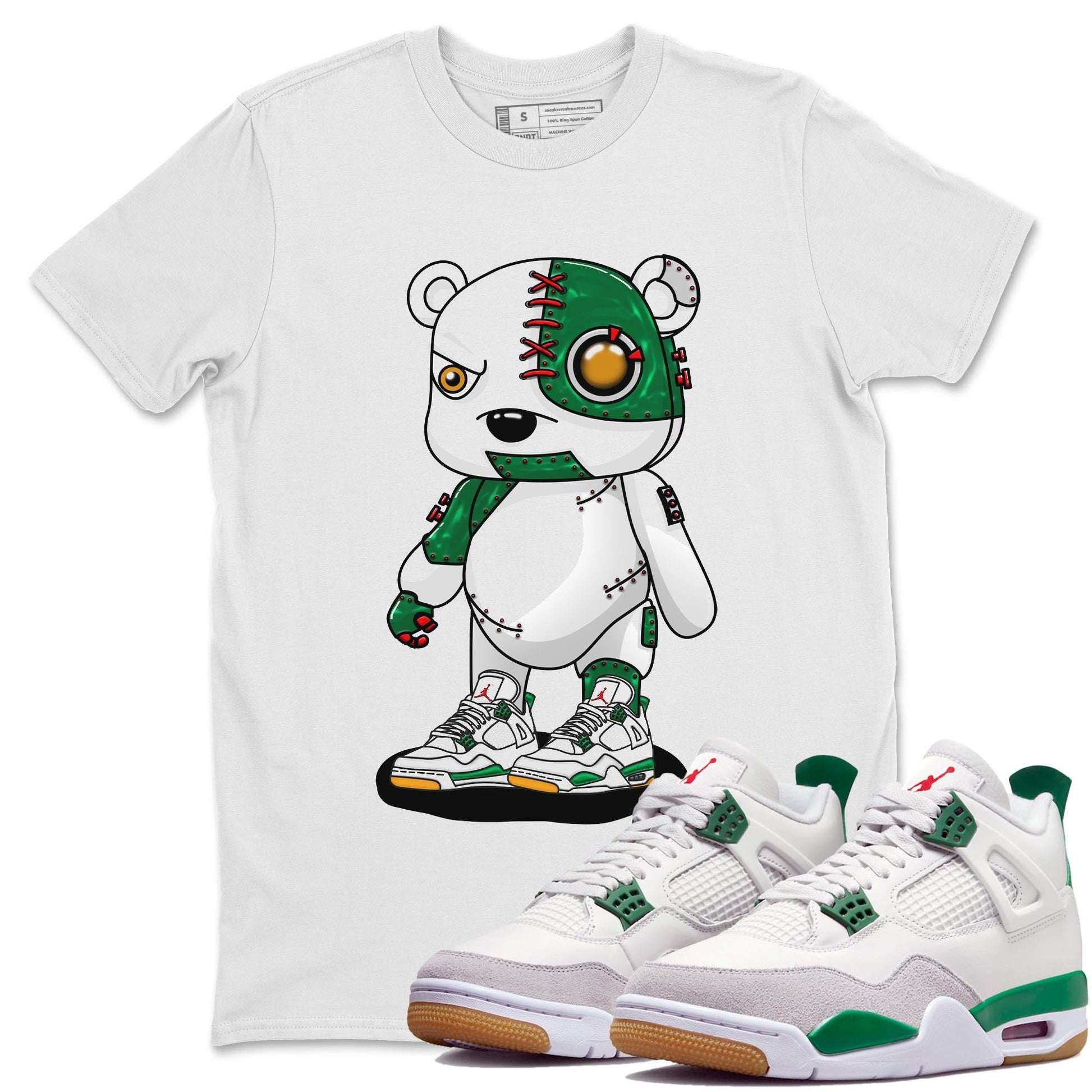 Air Jordan 4 Pine Green Sneaker Match Tees Cyborg Bear Sneaker Tees AJ 4s Pine Green Sneaker Release Tees Unisex Shirts White 1