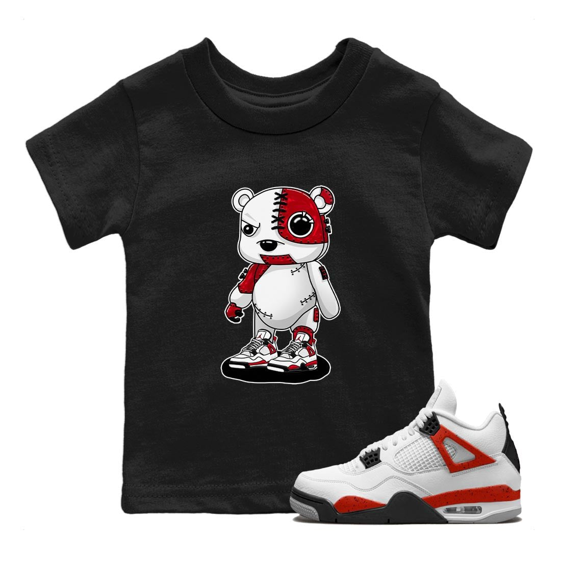 4s Red Cement shirt to match jordans Cyborg Bear sneaker tees Air Jordan 4 Red Cement SNRT Sneaker Release Tees Baby Toddler Black 1 T-Shirt