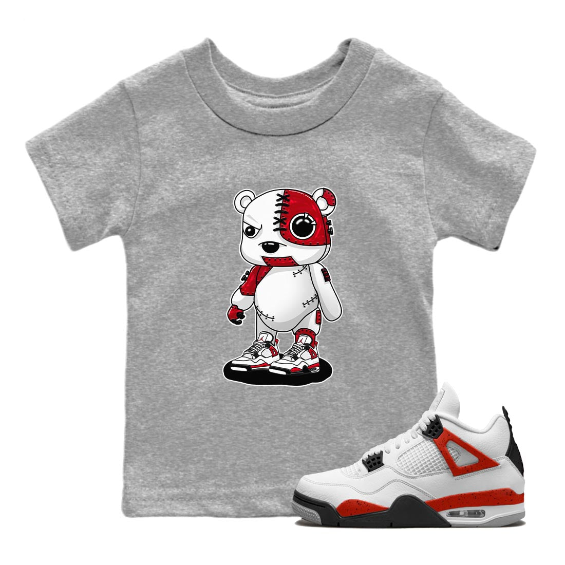 4s Red Cement shirt to match jordans Cyborg Bear sneaker tees Air Jordan 4 Red Cement SNRT Sneaker Release Tees Baby Toddler Heather Grey 1 T-Shirt