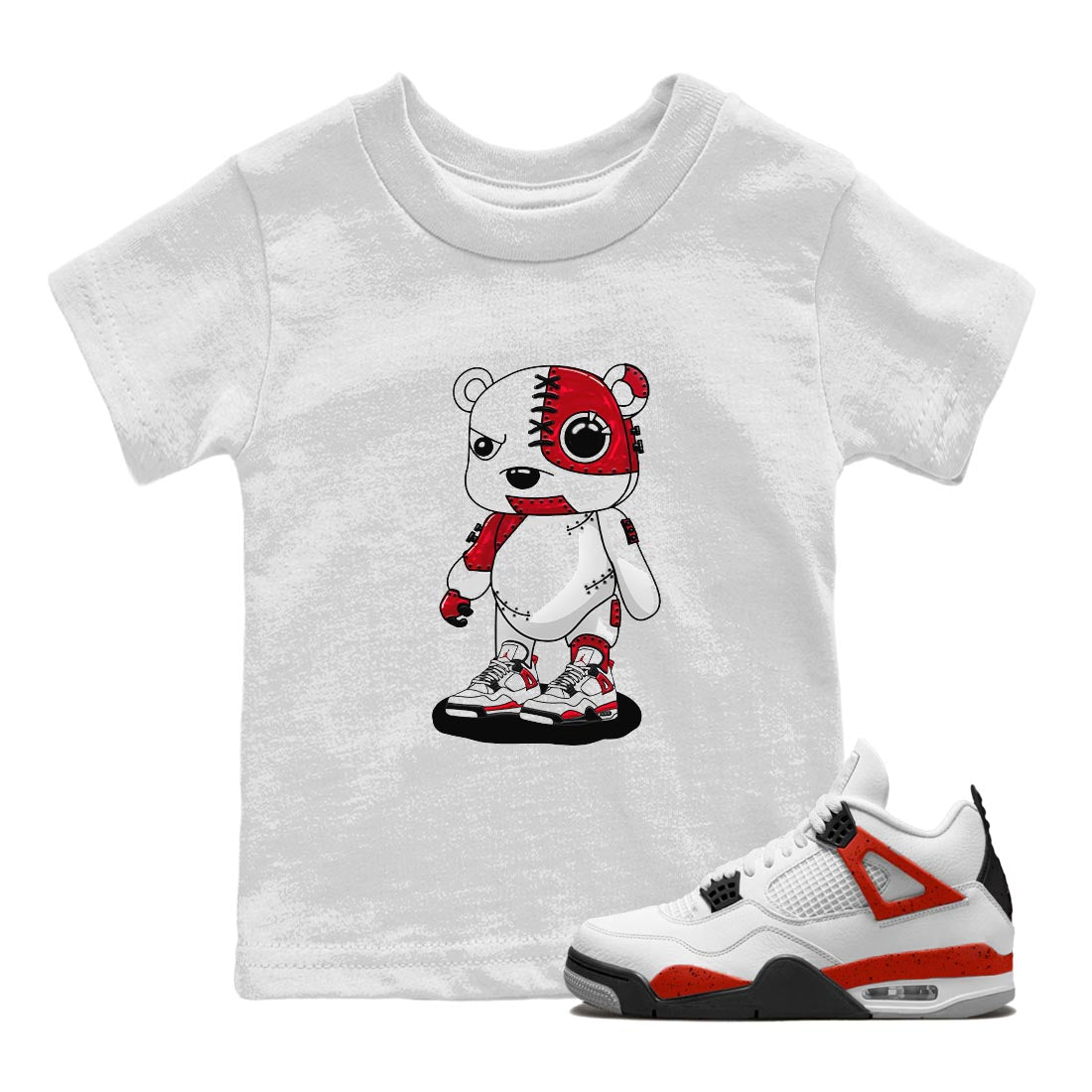 4s Red Cement shirt to match jordans Cyborg Bear sneaker tees Air Jordan 4 Red Cement SNRT Sneaker Release Tees Baby Toddler White 1 T-Shirt