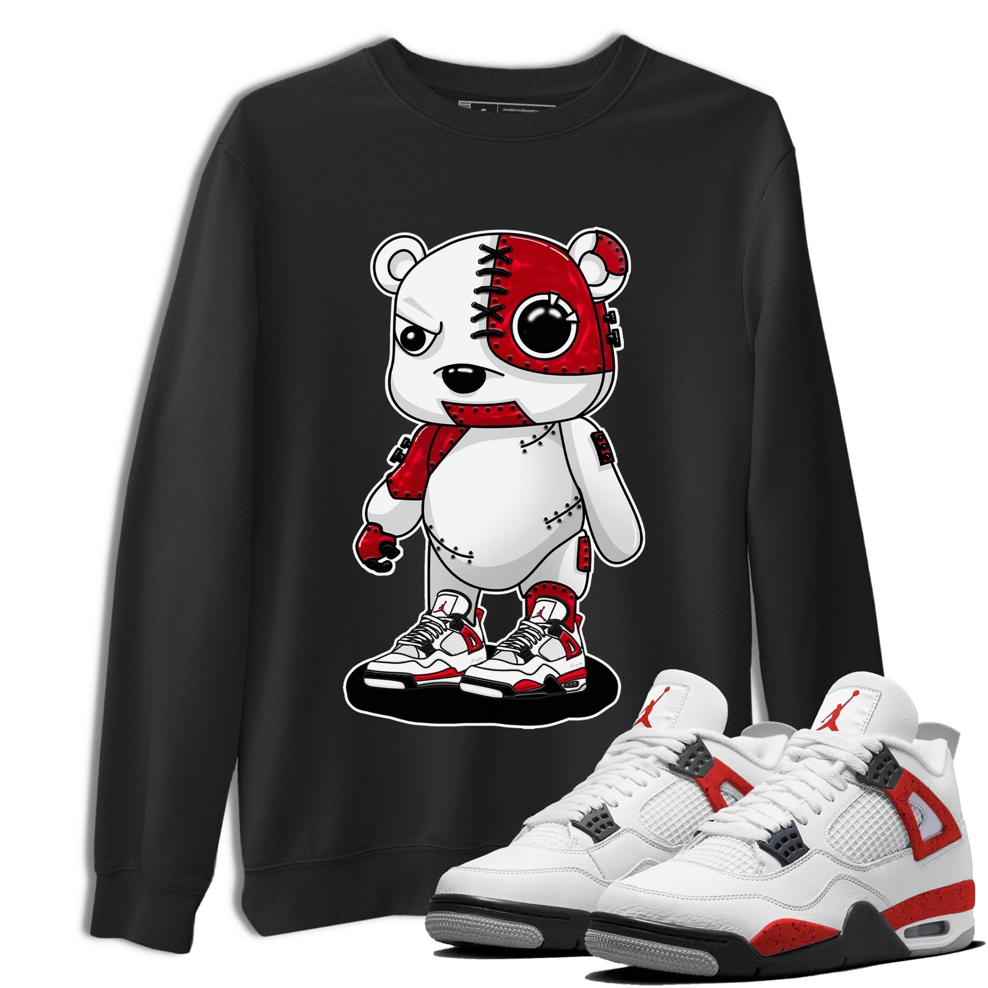 4s Red Cement shirt to match jordans Cyborg Bear sneaker tees Air Jordan 4 Red Cement SNRT Sneaker Release Tees Crew Neck Casual Unisex Black 1 T-Shirt