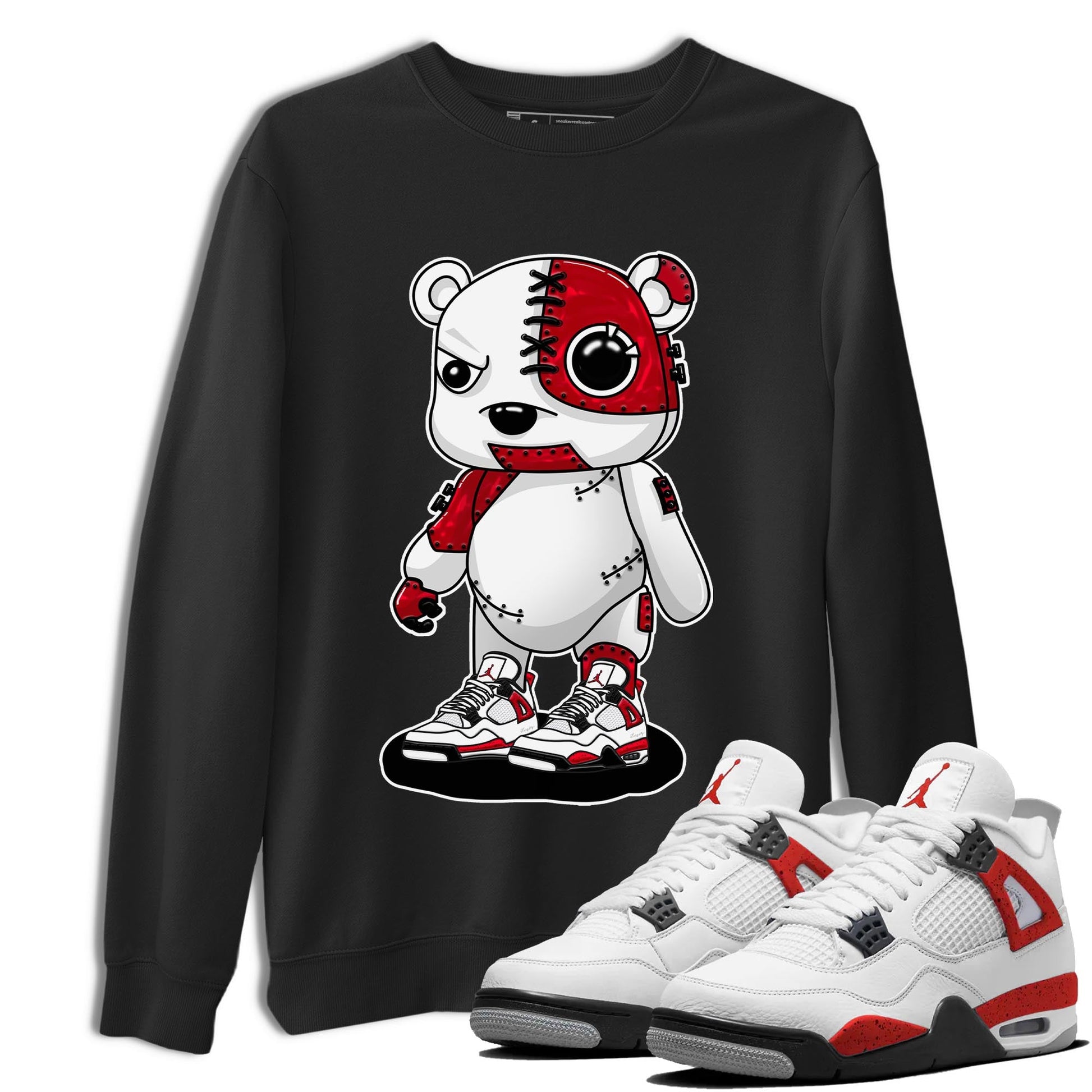 4s Red Cement shirt to match jordans Cyborg Bear sneaker tees Air Jordan 4 Red Cement SNRT Sneaker Release Tees Crew Neck Casual Unisex Black 1 T-Shirt