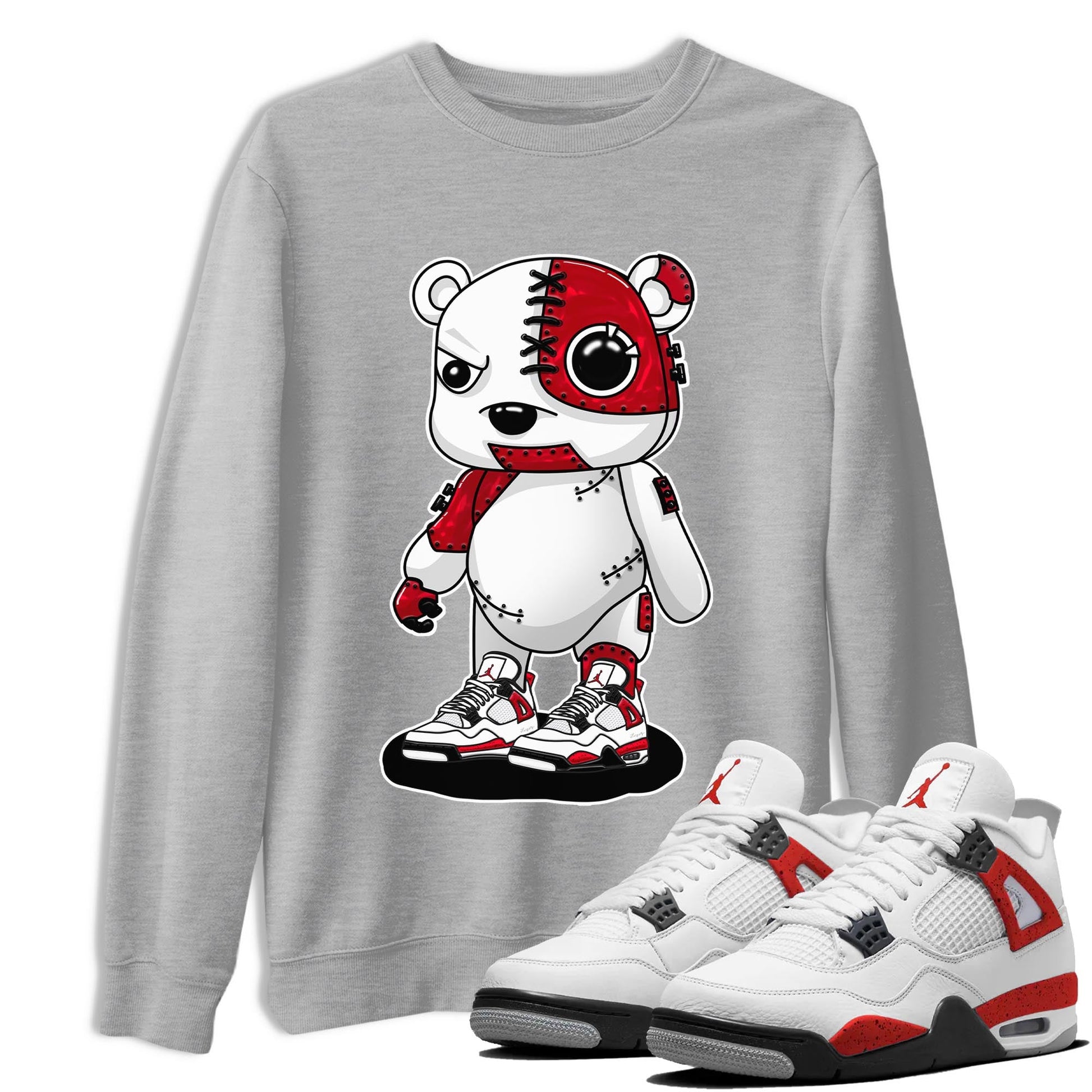 4s Red Cement shirt to match jordans Cyborg Bear sneaker tees Air Jordan 4 Red Cement SNRT Sneaker Release Tees Crew Neck Casual Unisex Heather Grey 1 T-Shirt