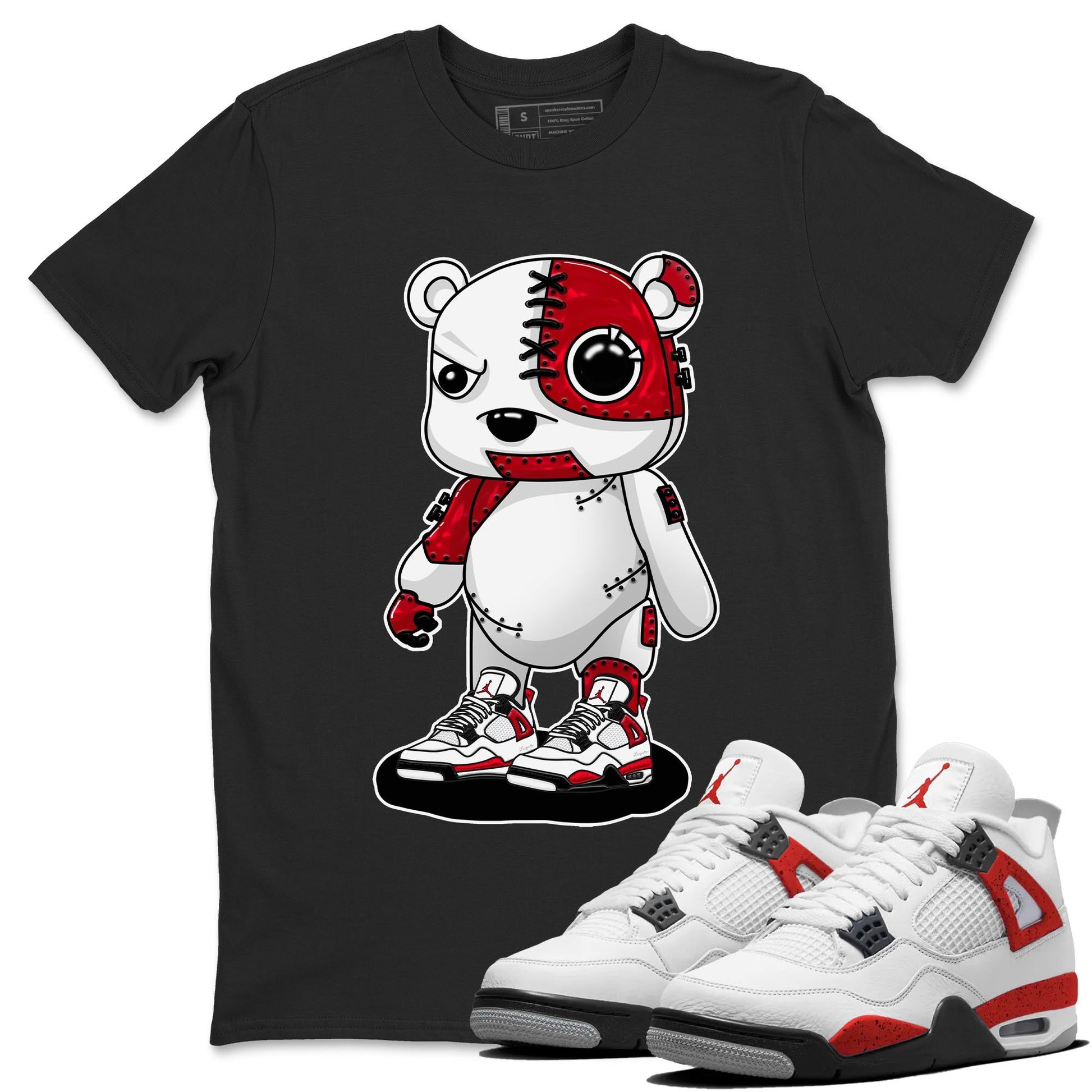 4s Red Cement shirt to match jordans Cyborg Bear sneaker tees Air Jordan 4 Red Cement SNRT Sneaker Release Tees Crew Neck Casual Unisex Black 1 T-Shirt