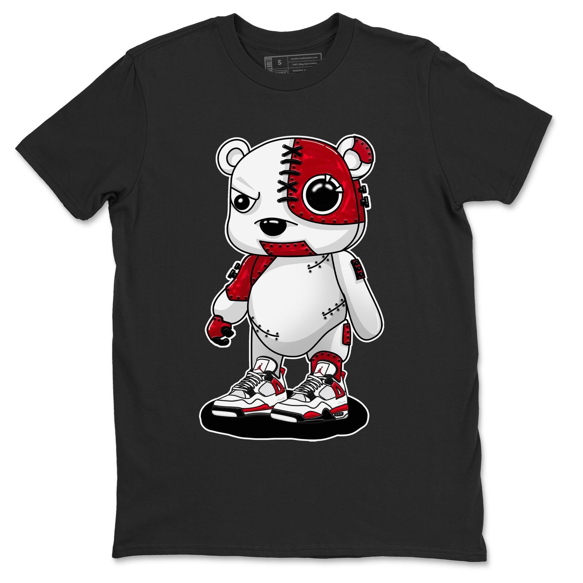 4s Red Cement shirt to match jordans Cyborg Bear sneaker tees Air Jordan 4 Red Cement SNRT Sneaker Release Tees Crew Neck Casual Unisex Black 2 T-Shirt