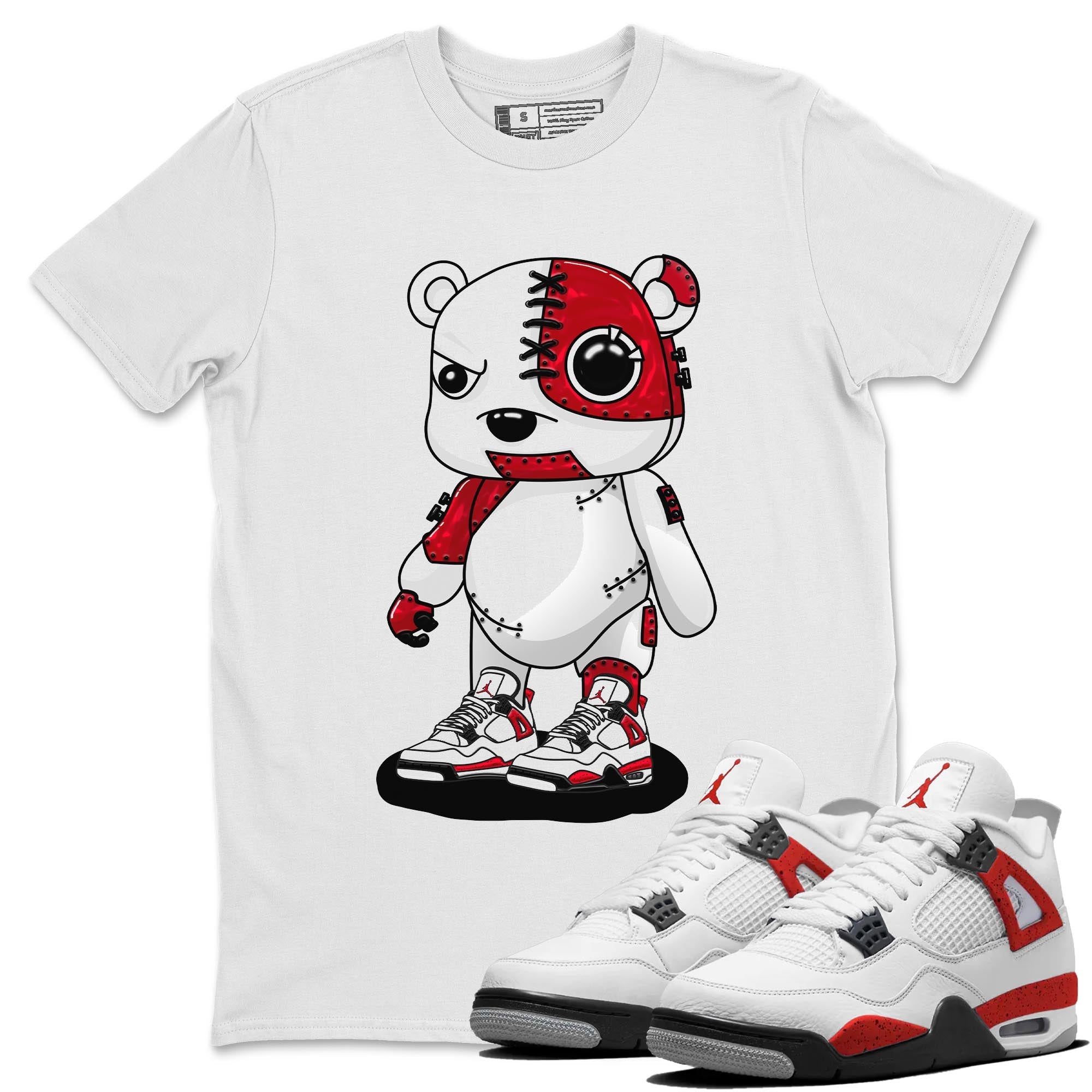 4s Red Cement shirt to match jordans Cyborg Bear sneaker tees Air Jordan 4 Red Cement SNRT Sneaker Release Tees Crew Neck Casual Unisex White 1 T-Shirt