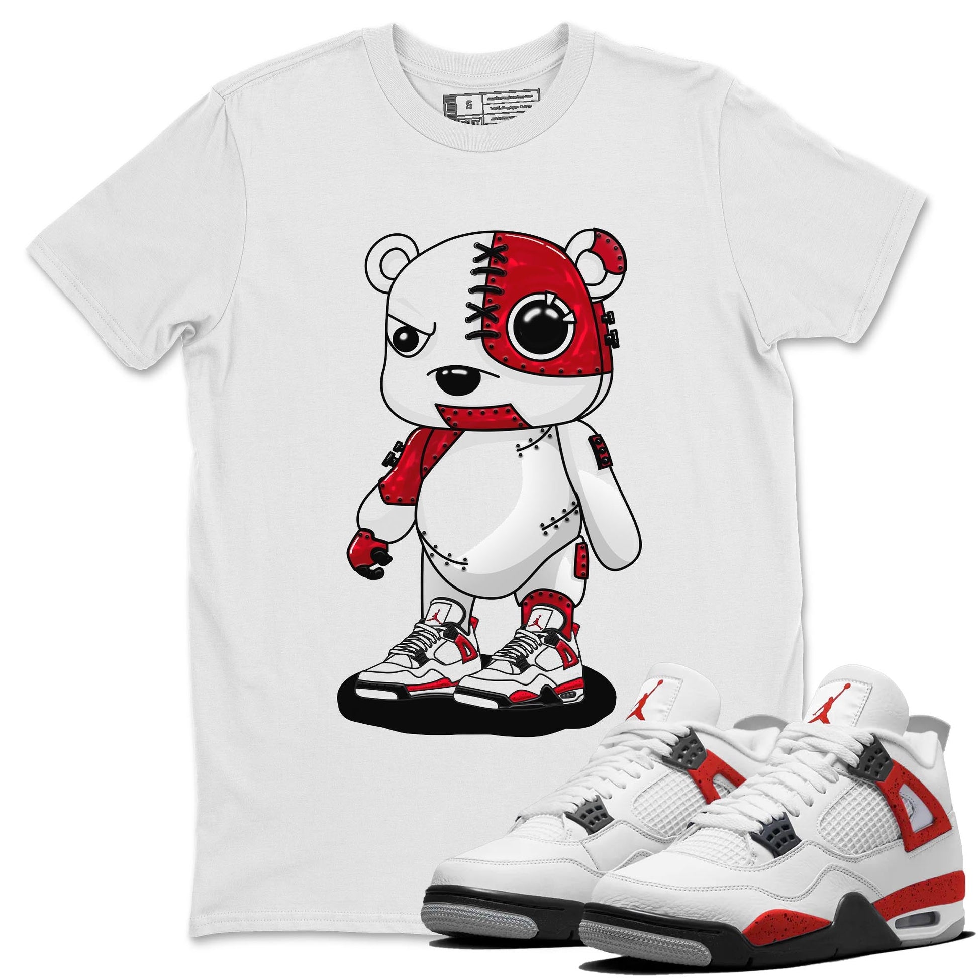 4s Red Cement shirt to match jordans Cyborg Bear sneaker tees Air Jordan 4 Red Cement SNRT Sneaker Release Tees Crew Neck Casual Unisex White 1 T-Shirt