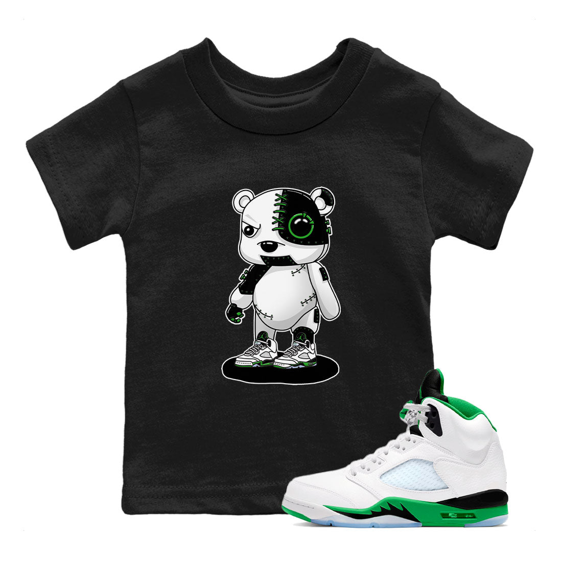 5s Lucky Green shirt to match jordans Cyborg Bear sneaker tees Air Jordan 5 Lucky Green SNRT sneaker release tees baby toddler Black 1 cotton Shirt