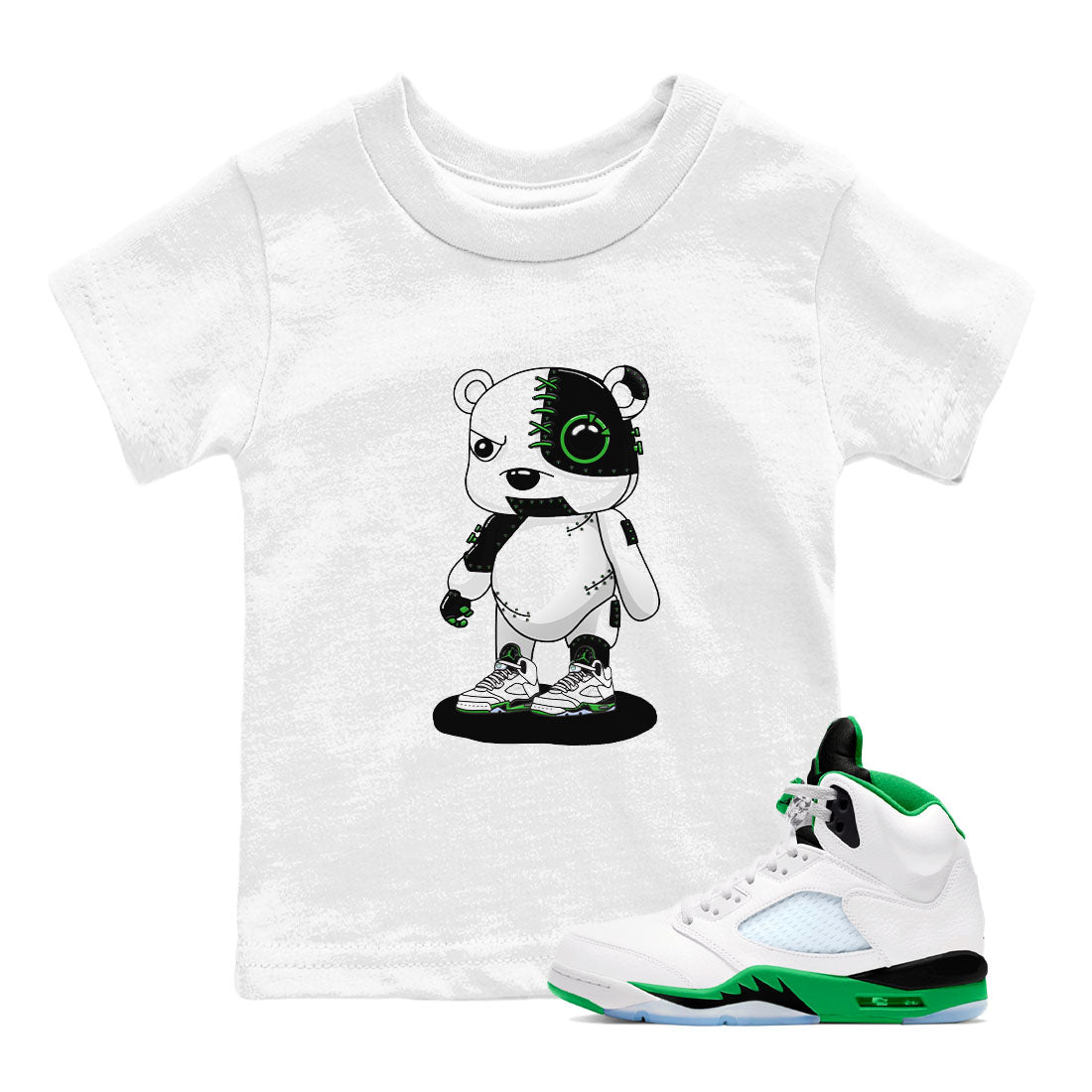 5s Lucky Green shirt to match jordans Cyborg Bear sneaker tees Air Jordan 5 Lucky Green SNRT sneaker release tees baby toddler White 1 cotton Shirt