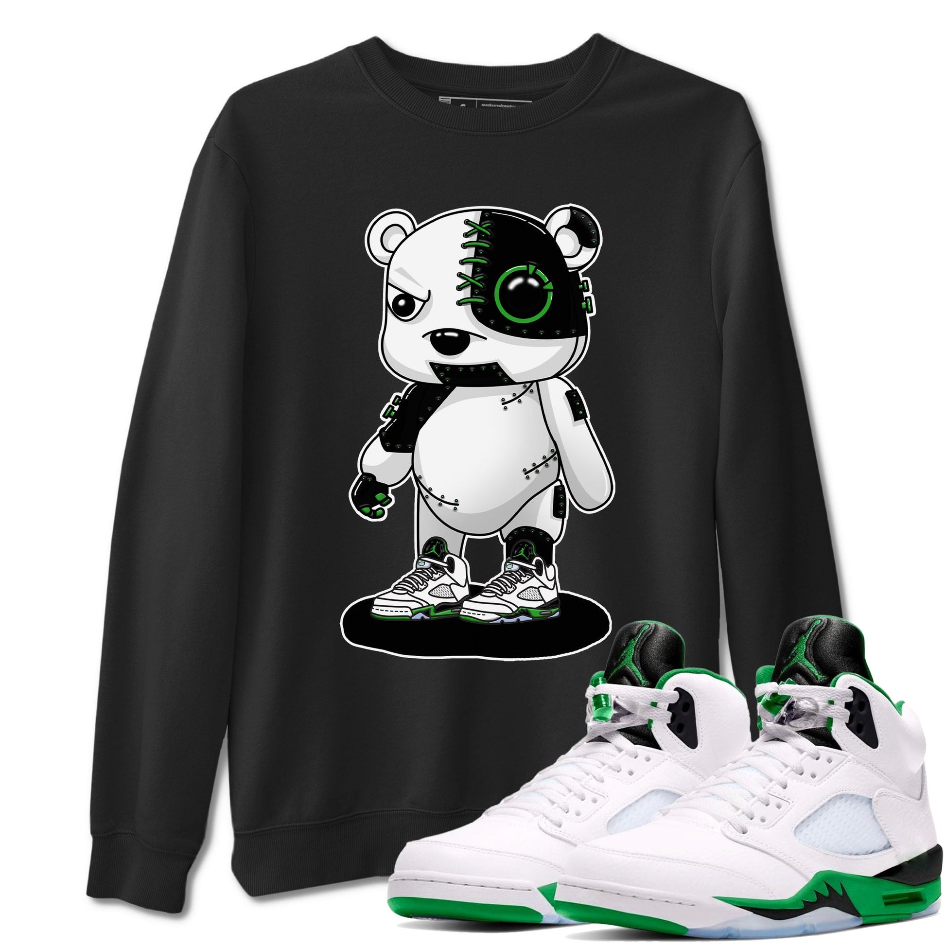 5s Lucky Green shirt to match jordans Cyborg Bear sneaker tees Air Jordan 5 Lucky Green SNRT Sneaker Release Tees unisex cotton Black 1 crew neck shirt