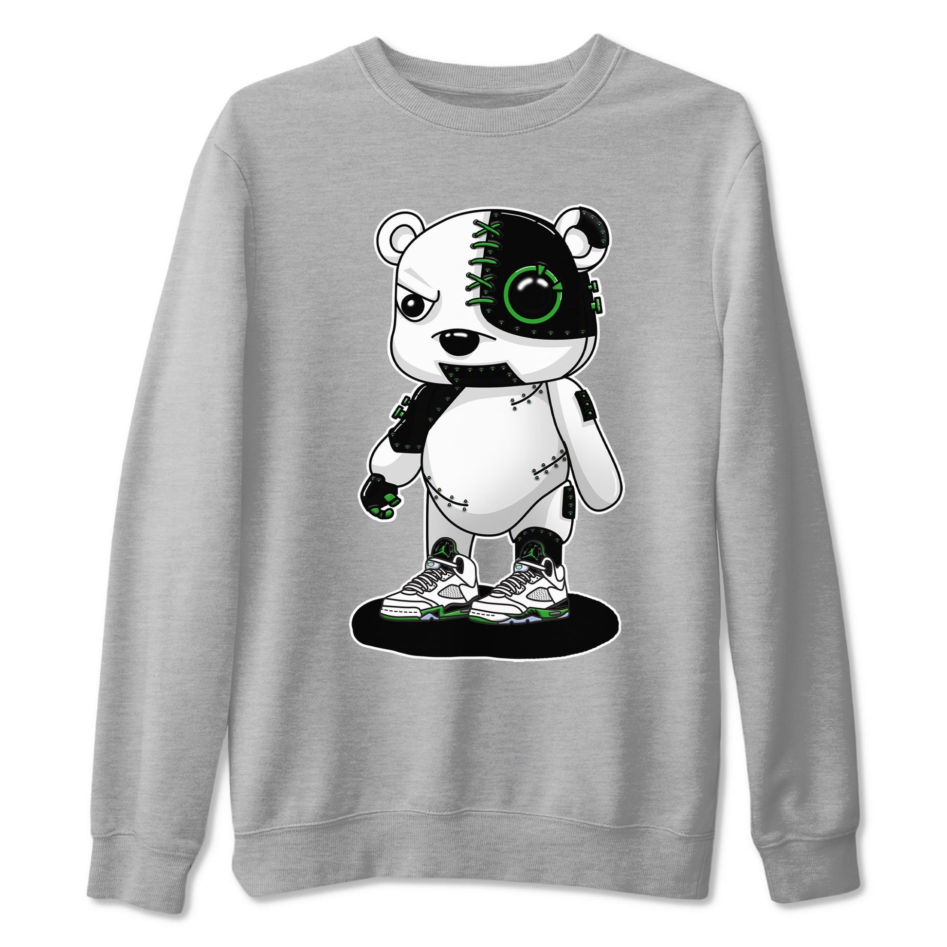 5s Lucky Green shirt to match jordans Cyborg Bear sneaker tees Air Jordan 5 Lucky Green SNRT Sneaker Release Tees unisex cotton Heather Grey 2 crew neck shirt
