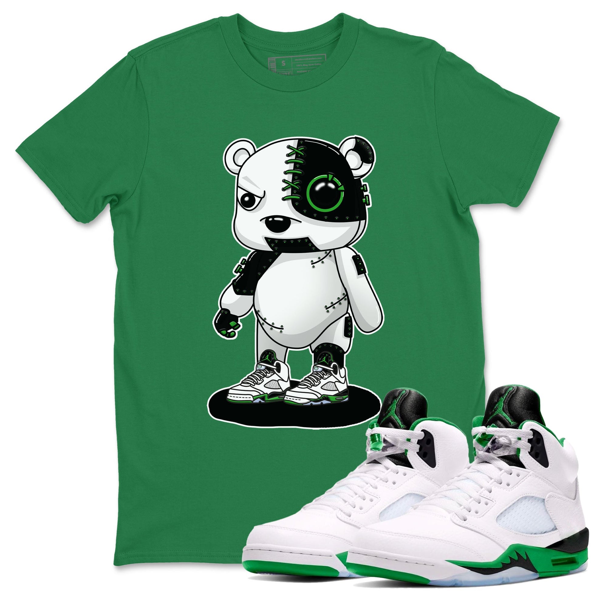 5s Lucky Green shirt to match jordans Cyborg Bear sneaker tees Air Jordan 5 Lucky Green SNRT Sneaker Release Tees unisex cotton Kelly Green 1 crew neck shirt