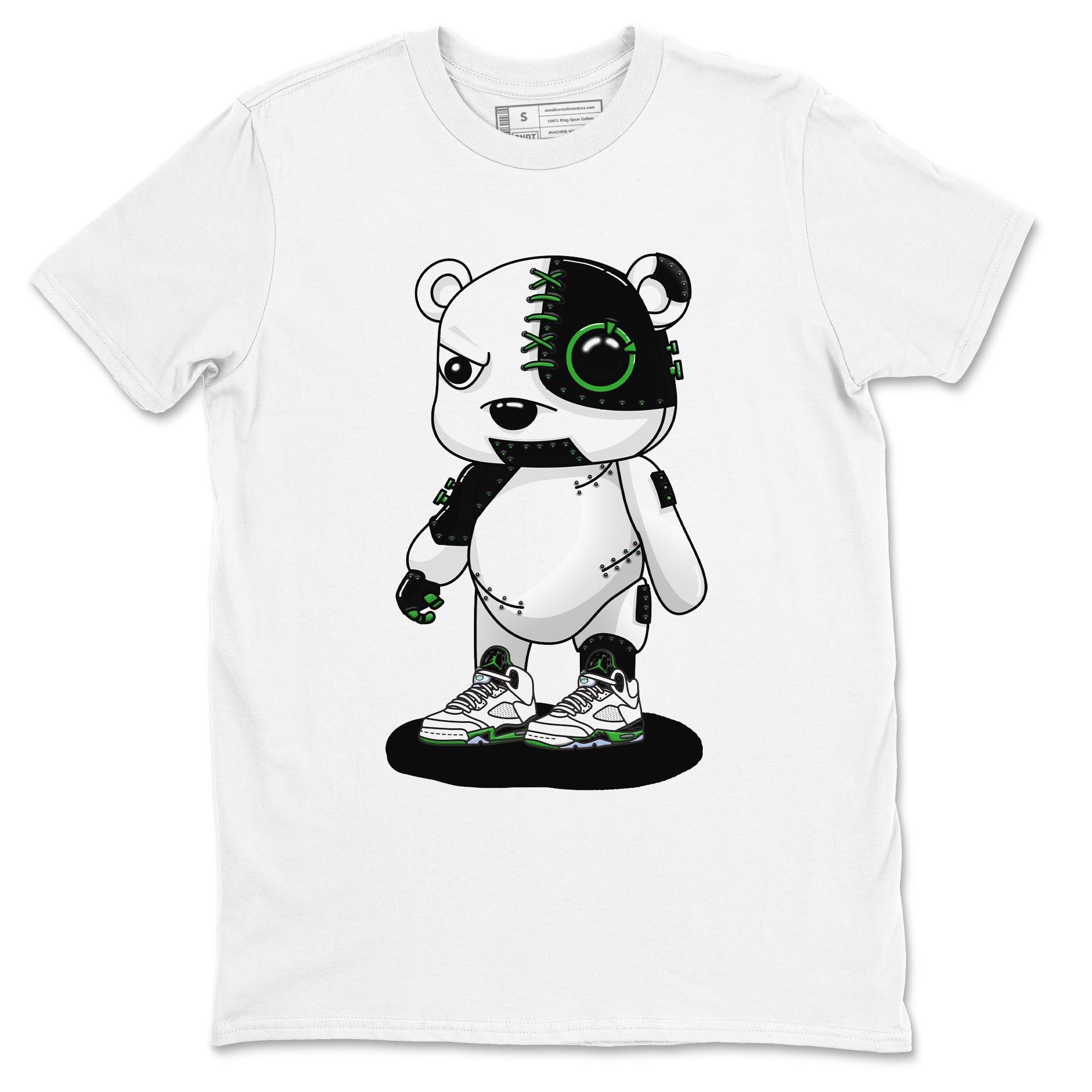 5s Lucky Green shirt to match jordans Cyborg Bear sneaker tees Air Jordan 5 Lucky Green SNRT Sneaker Release Tees unisex cotton White 2 crew neck shirt