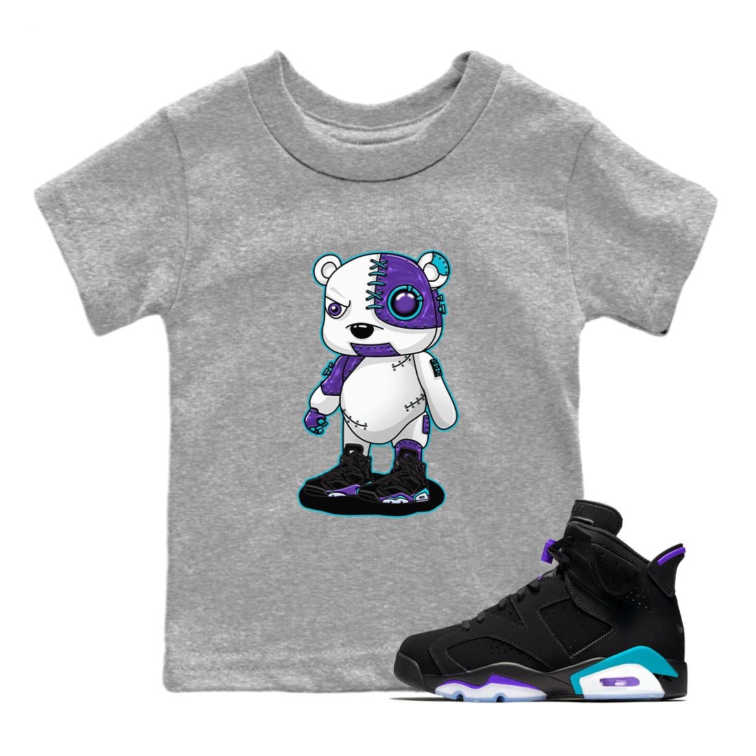 AJ6 Aqua shirt to match jordans Cyborg Bear sneaker release tees Air Jordan 6 Aqua SNRT Sneaker Tees Baby Toddler Heather Grey 1 T-Shirt
