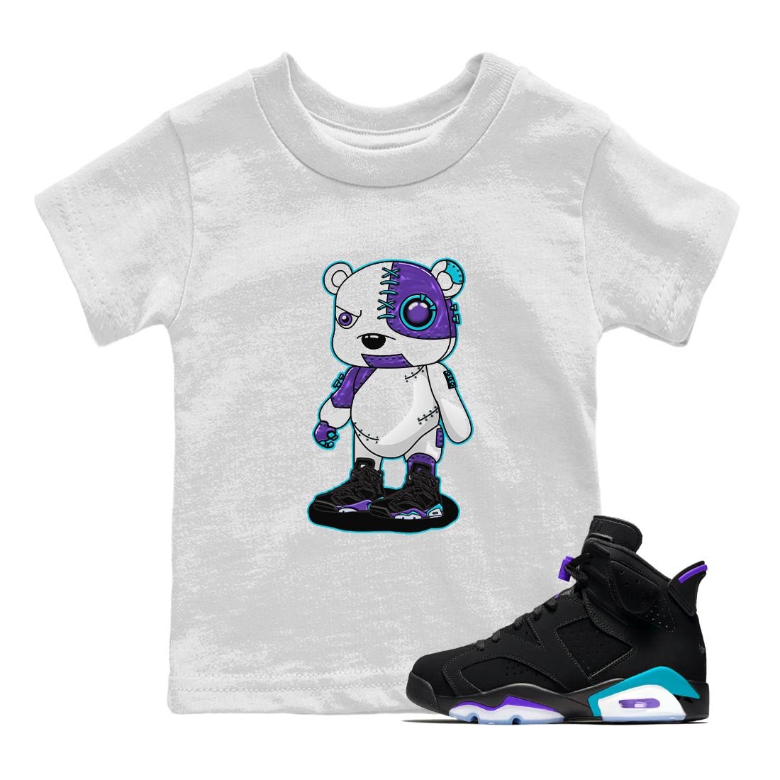AJ6 Aqua shirt to match jordans Cyborg Bear sneaker release tees Air Jordan 6 Aqua SNRT Sneaker Tees Baby Toddler White 1 T-Shirt