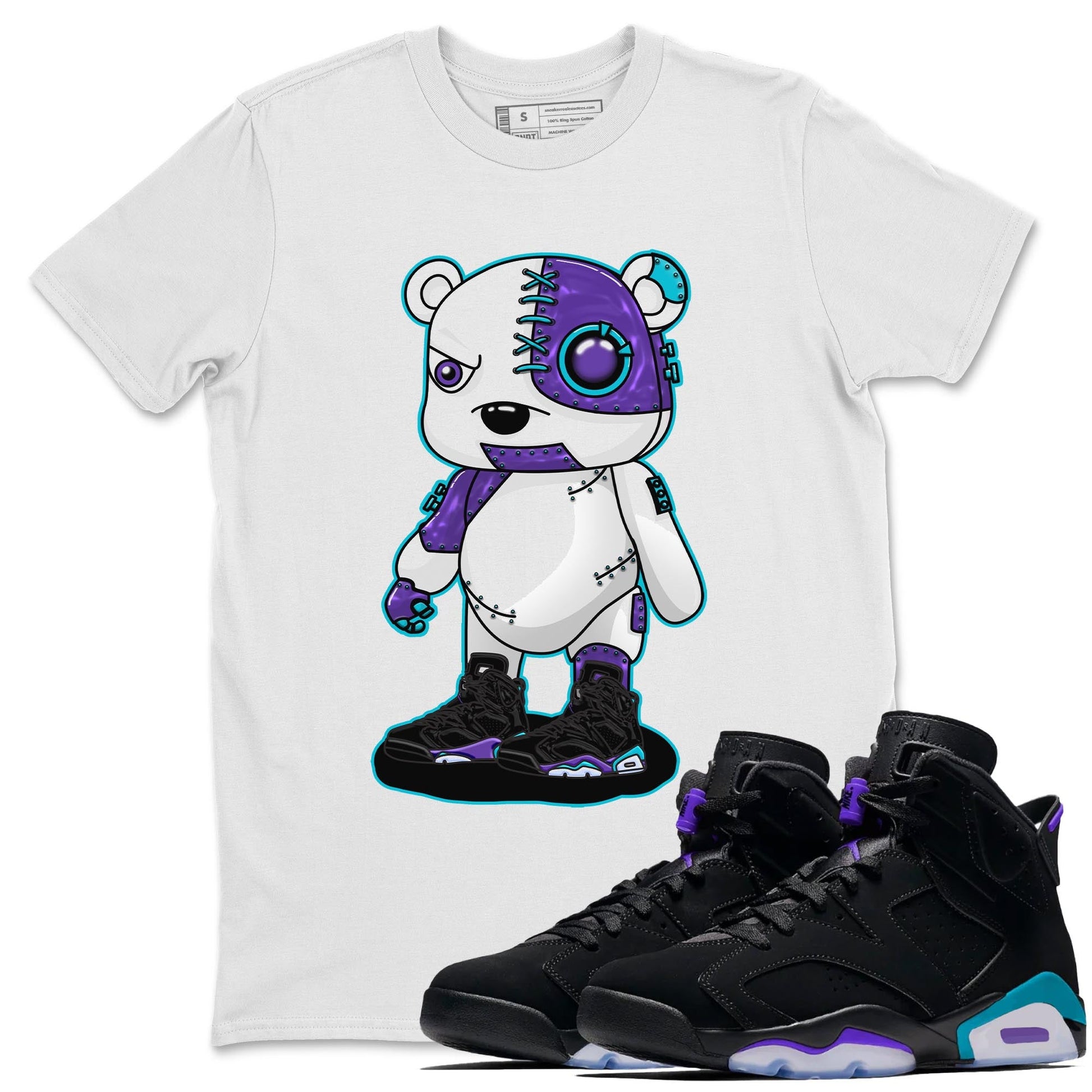 AJ6 Aqua shirt to match jordans Cyborg Bear sneaker release tees Air Jordan 6 Aqua SNRT Sneaker Tees Unisex Streetwear Clothing White 1 T-Shirt