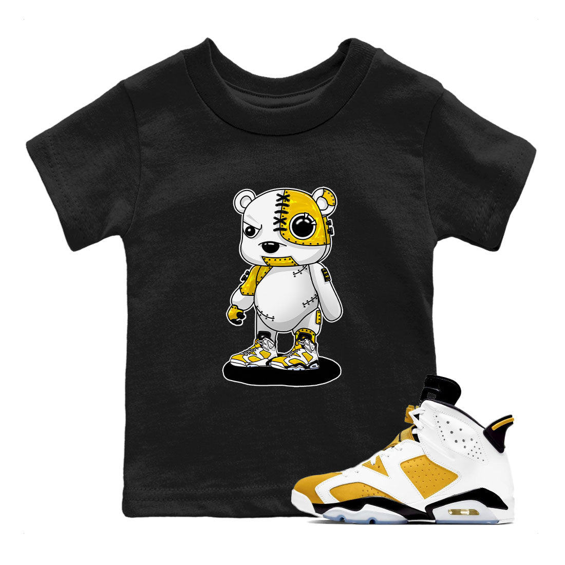 Cyborg Bear sneaker match tees to Yellow Ochre 6s street fashion brand for shirts to match Jordans SNRT Sneaker Tees Air Jordan 6 Yellow Ochre unisex t-shirt Black 1 youth shirt