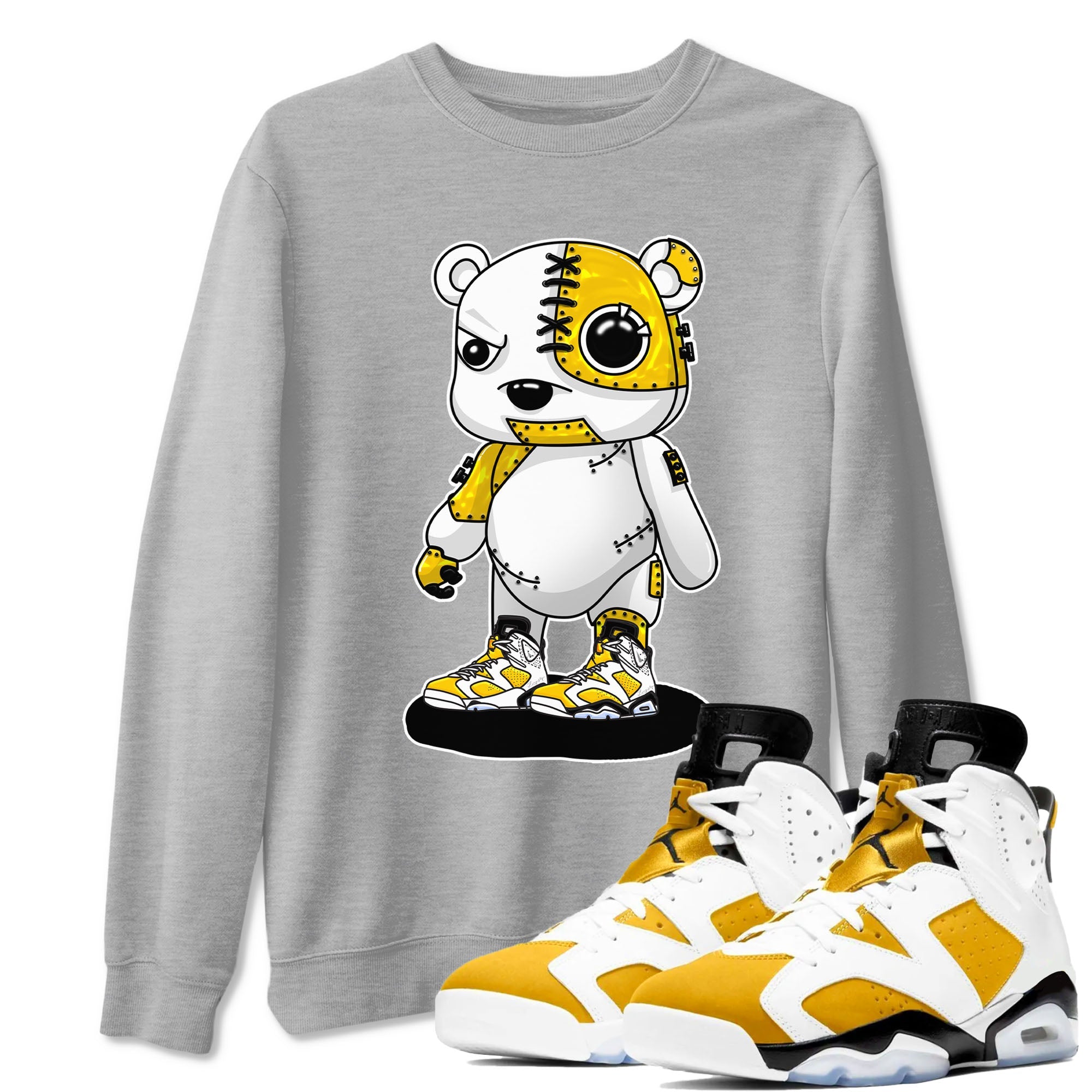 Cyborg Bear sneaker match tees to Yellow Ochre 6s street fashion brand for shirts to match Jordans SNRT Sneaker Tees Air Jordan 6 Yellow Ochre unisex t-shirt Heather Grey 1 unisex shirt