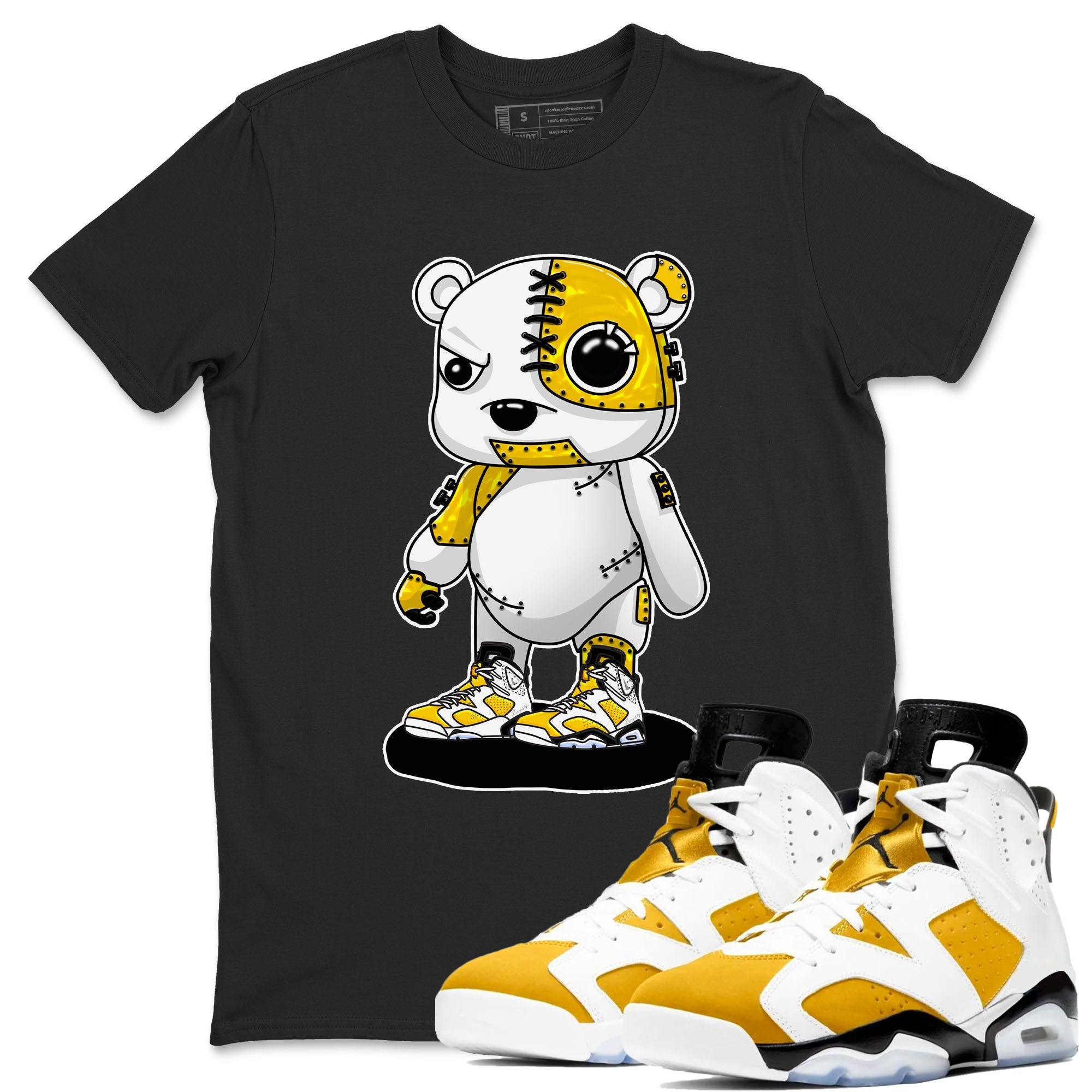 Cyborg Bear sneaker match tees to Yellow Ochre 6s street fashion brand for shirts to match Jordans SNRT Sneaker Tees Air Jordan 6 Yellow Ochre unisex t-shirt Black 1 unisex shirt