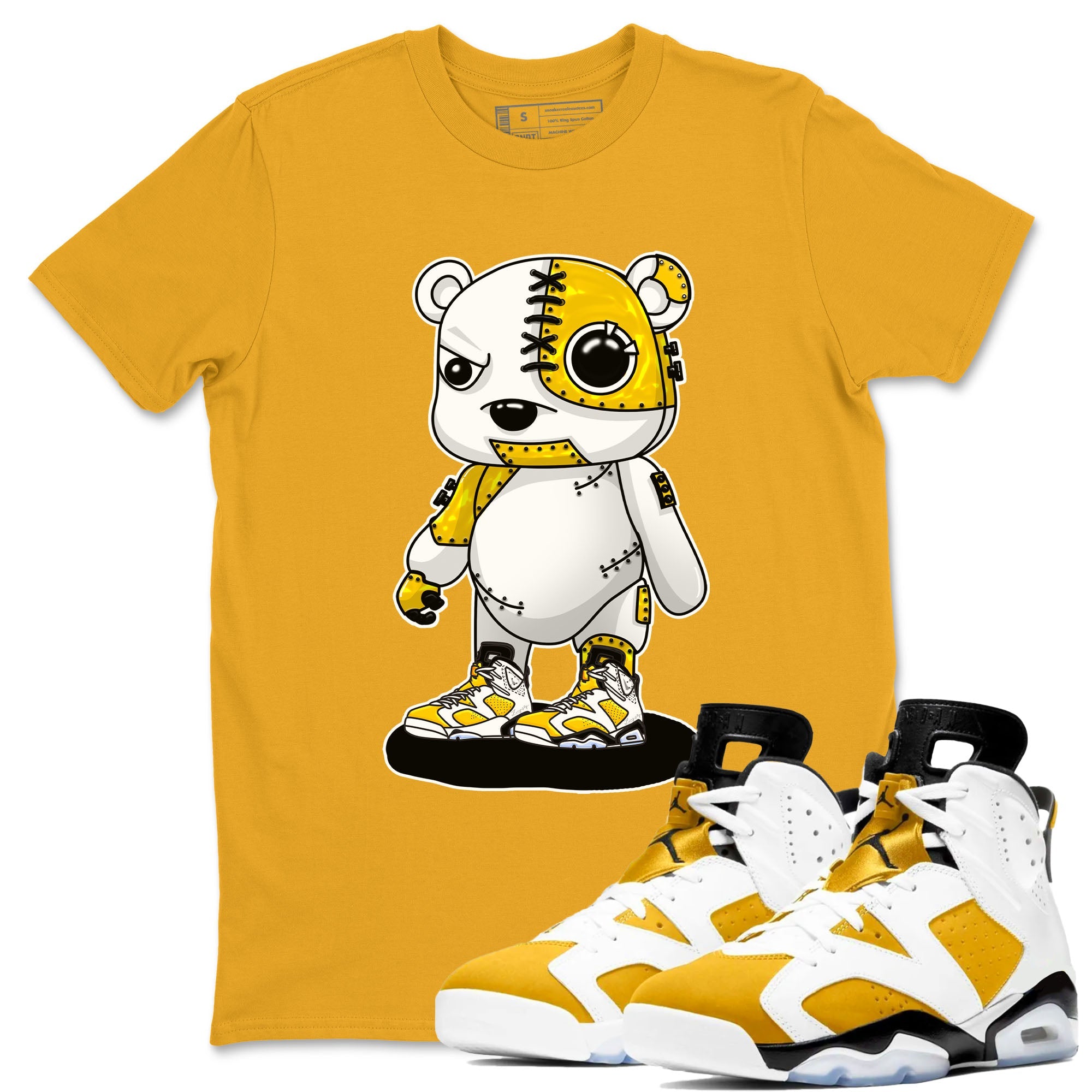 Cyborg Bear sneaker match tees to Yellow Ochre 6s street fashion brand for shirts to match Jordans SNRT Sneaker Tees Air Jordan 6 Yellow Ochre unisex t-shirt Gold 1 unisex shirt
