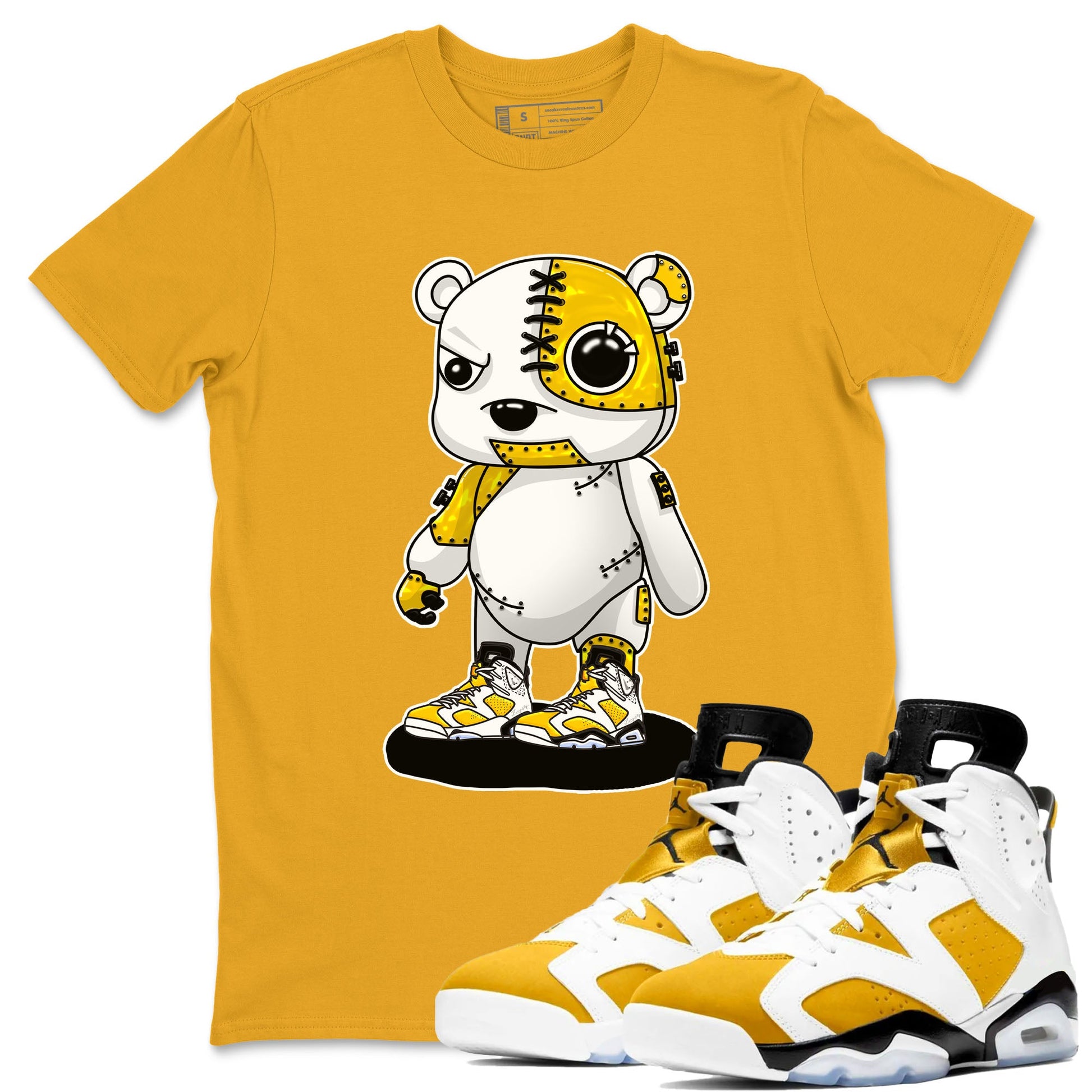 Cyborg Bear sneaker match tees to Yellow Ochre 6s street fashion brand for shirts to match Jordans SNRT Sneaker Tees Air Jordan 6 Yellow Ochre unisex t-shirt Gold 1 unisex shirt
