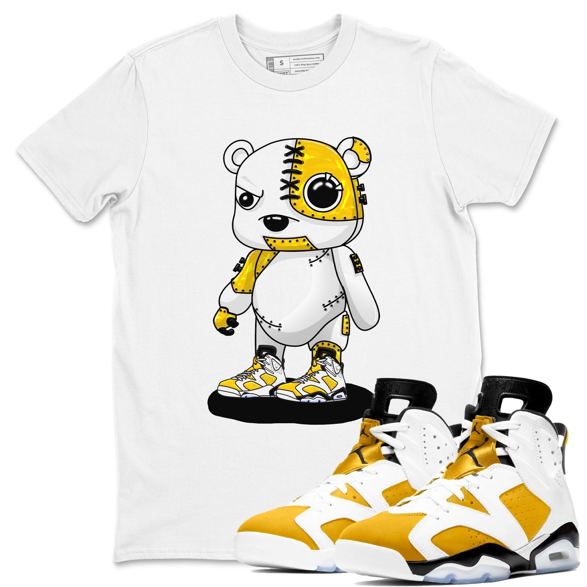 Cyborg Bear sneaker match tees to Yellow Ochre 6s street fashion brand for shirts to match Jordans SNRT Sneaker Tees Air Jordan 6 Yellow Ochre unisex t-shirt White 1 unisex shirt