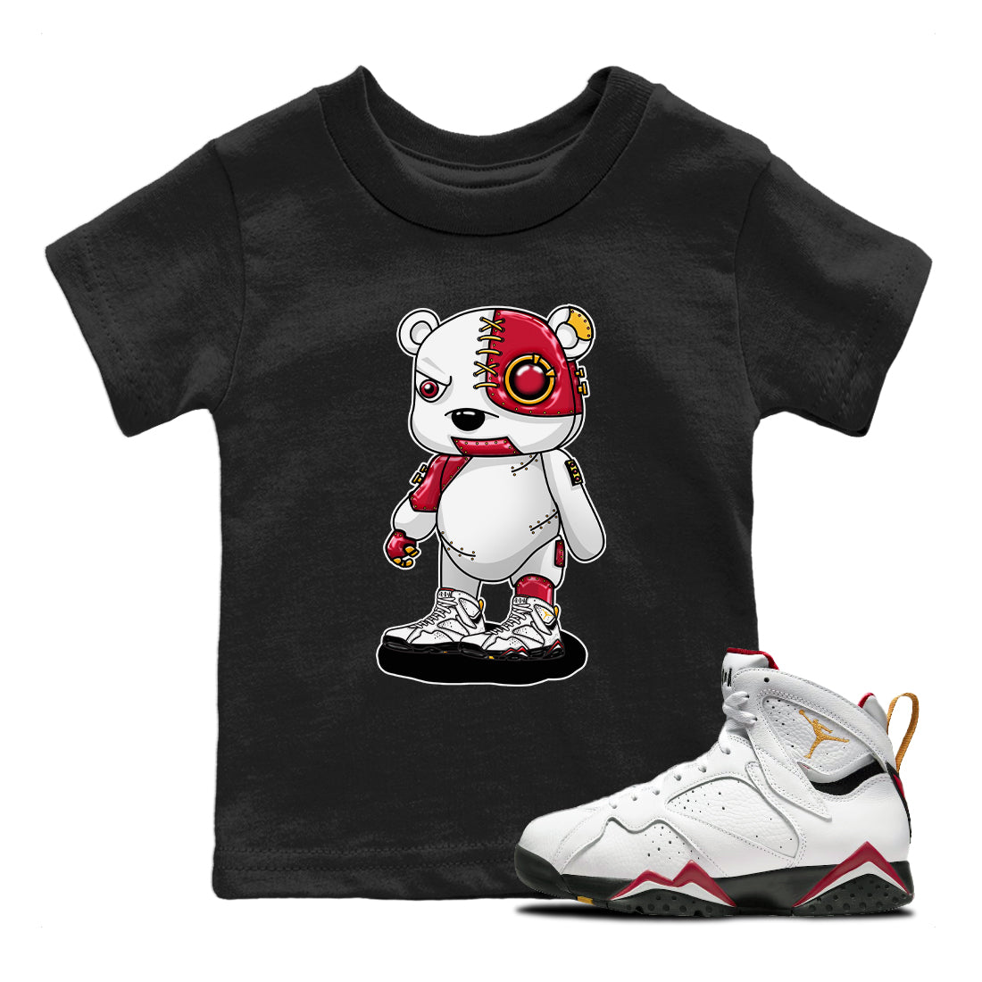 Jordan 7 Cardinal Sneaker Match Tees Cyborg Bear Sneaker Tees Jordan 7 Cardinal Sneaker Release Tees Kids Shirts