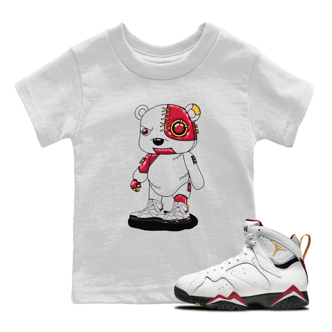 Jordan 7 Cardinal Sneaker Match Tees Cyborg Bear Sneaker Tees Jordan 7 Cardinal Sneaker Release Tees Kids Shirts