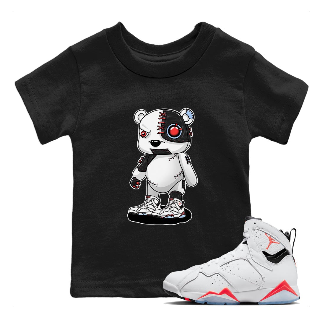 Air Jordan 7 White Infrared shirt to match jordans Cyborg Bear sneaker tees White Infrared 7s SNRT Sneaker Release Tees Baby Toddler Black 1 T-Shirt