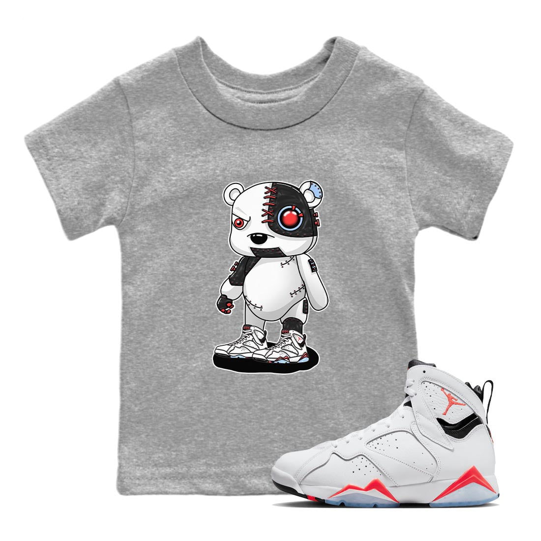 Air Jordan 7 White Infrared shirt to match jordans Cyborg Bear sneaker tees White Infrared 7s SNRT Sneaker Release Tees Baby Toddler Heather Grey 1 T-Shirt