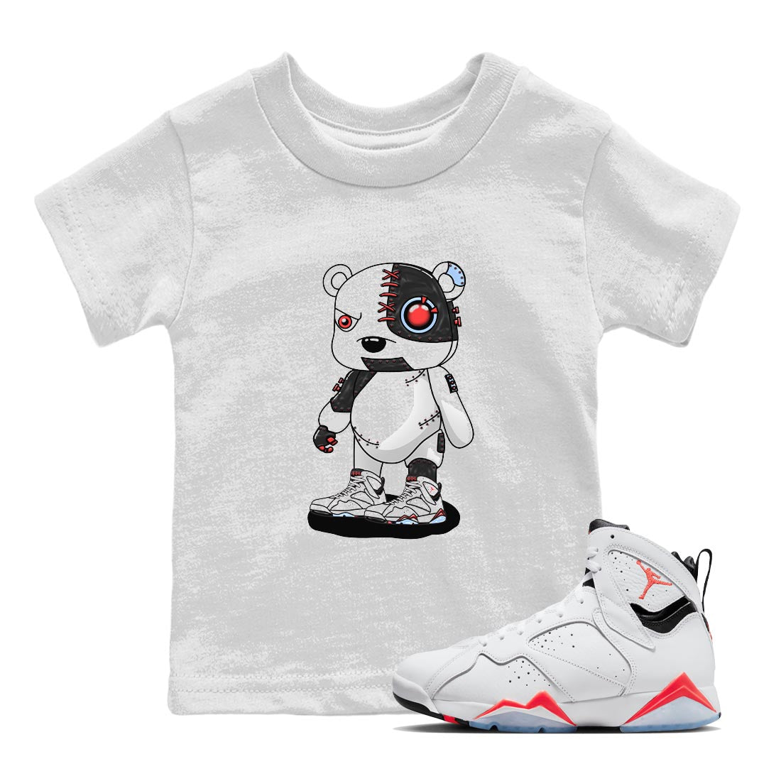 Air Jordan 7 White Infrared shirt to match jordans Cyborg Bear sneaker tees White Infrared 7s SNRT Sneaker Release Tees Baby Toddler White 1 T-Shirt