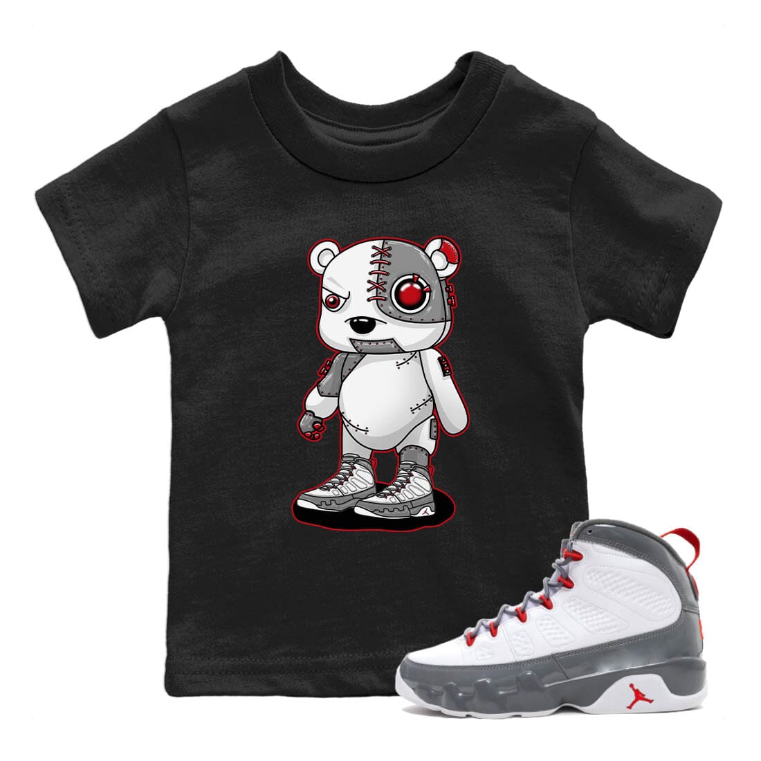 Jordan 9 Fire Red Sneaker Match Tees Cyborg Bear Sneaker Tees Jordan 9 Fire Red Sneaker Release Tees Kids Shirts