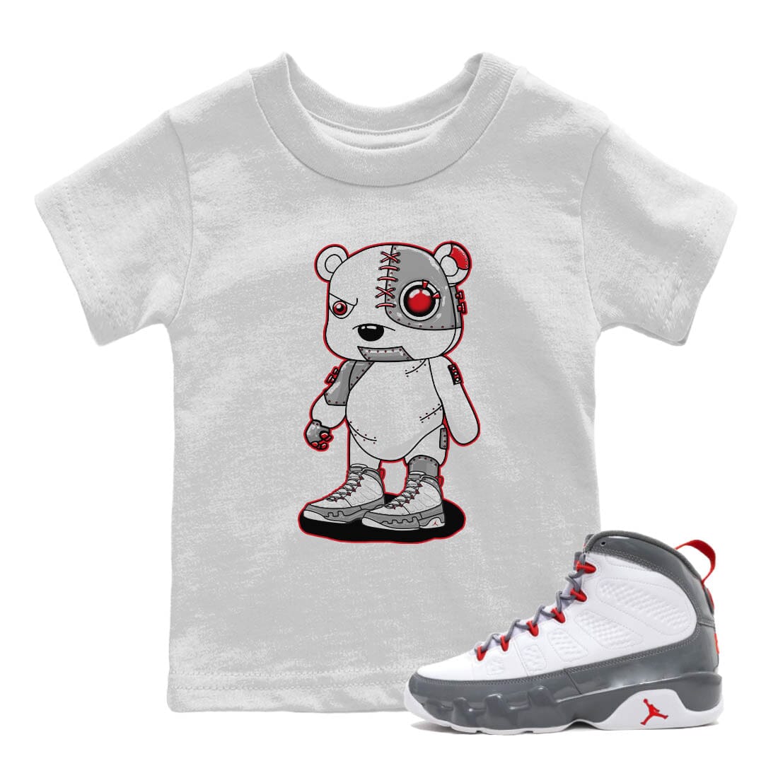 Jordan 9 Fire Red Sneaker Match Tees Cyborg Bear Sneaker Tees Jordan 9 Fire Red Sneaker Release Tees Kids Shirts