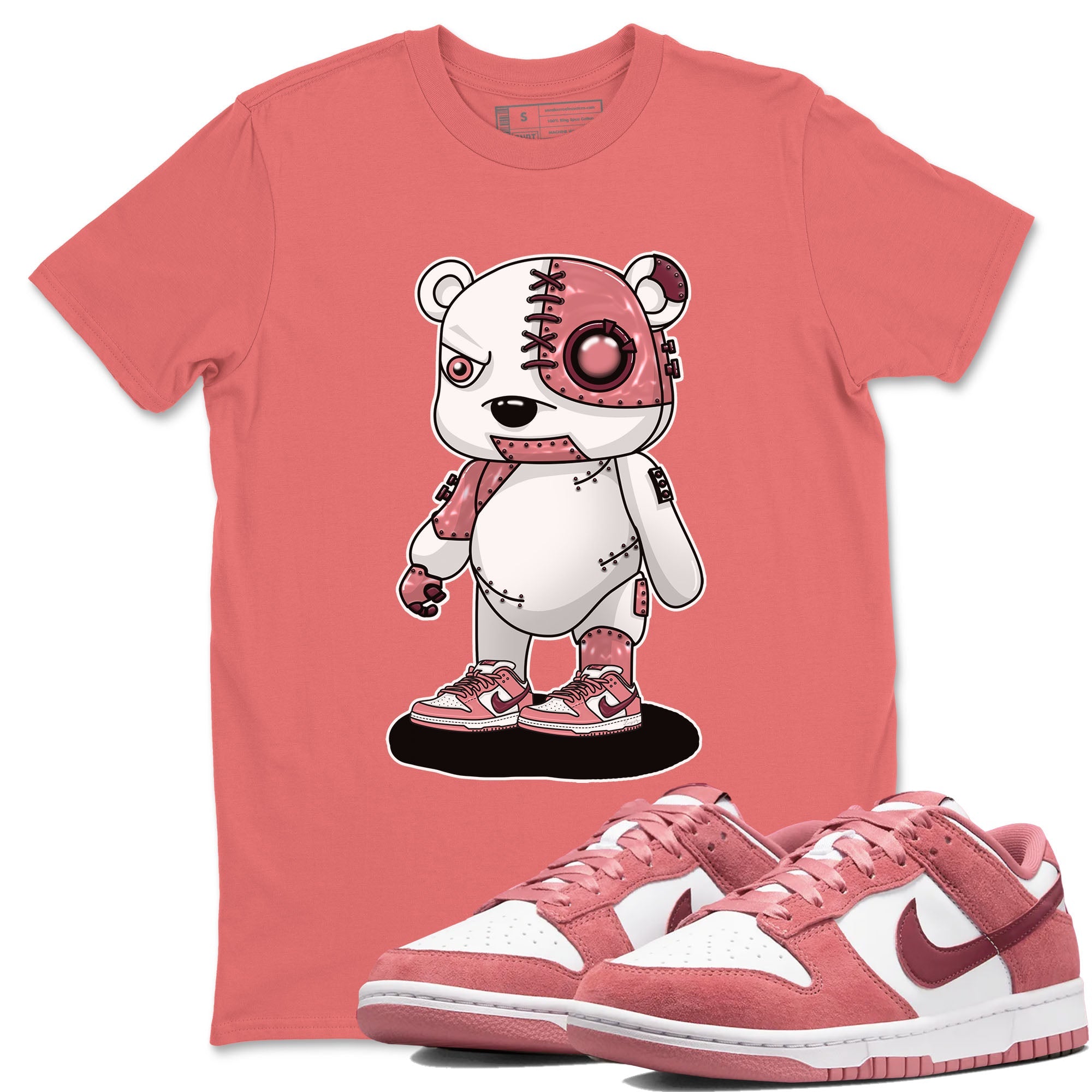 Dunk Valentine's Day shirt to match jordans Cyborg Bear sneaker tees Dunks Valentine's Day SNRT sneaker Release Tees unisex cotton Coral 1 crew neck shirt