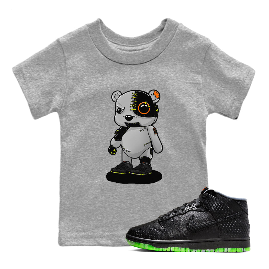 Nike Dunk Mid Premium shirt to match jordans Cyborg Bear sneaker tees Nike Dunk Mid Halloween SNRT Sneaker Tees Sneaker Matching Clothing Brand Baby Toddler Heather Grey 1 T-Shirt