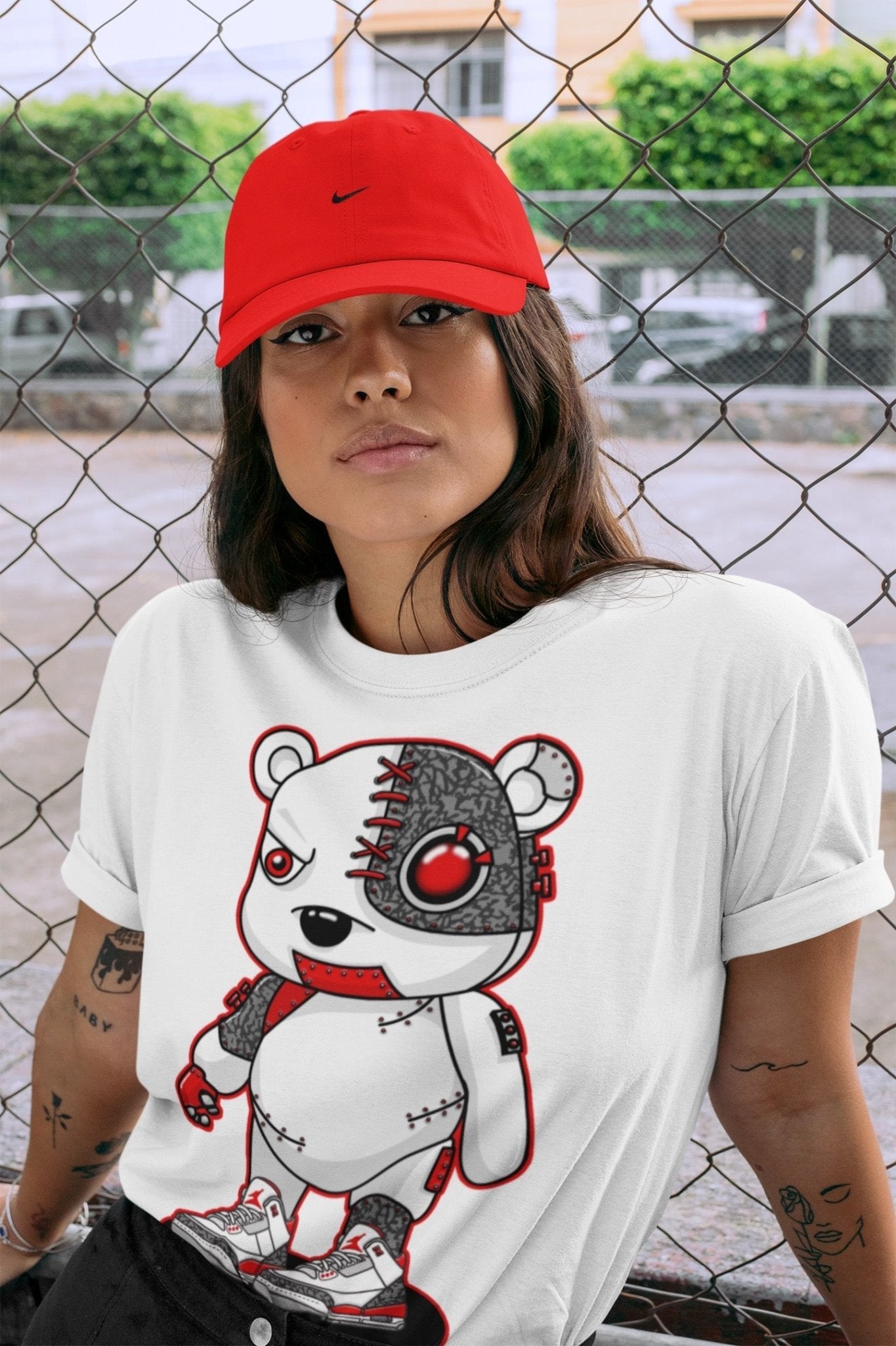 Jordan 3 Fire Red Sneaker Match Tees Cyborg Bear Sneaker Tees Jordan 3 Fire Red Sneaker Release Tees Unisex Shirts