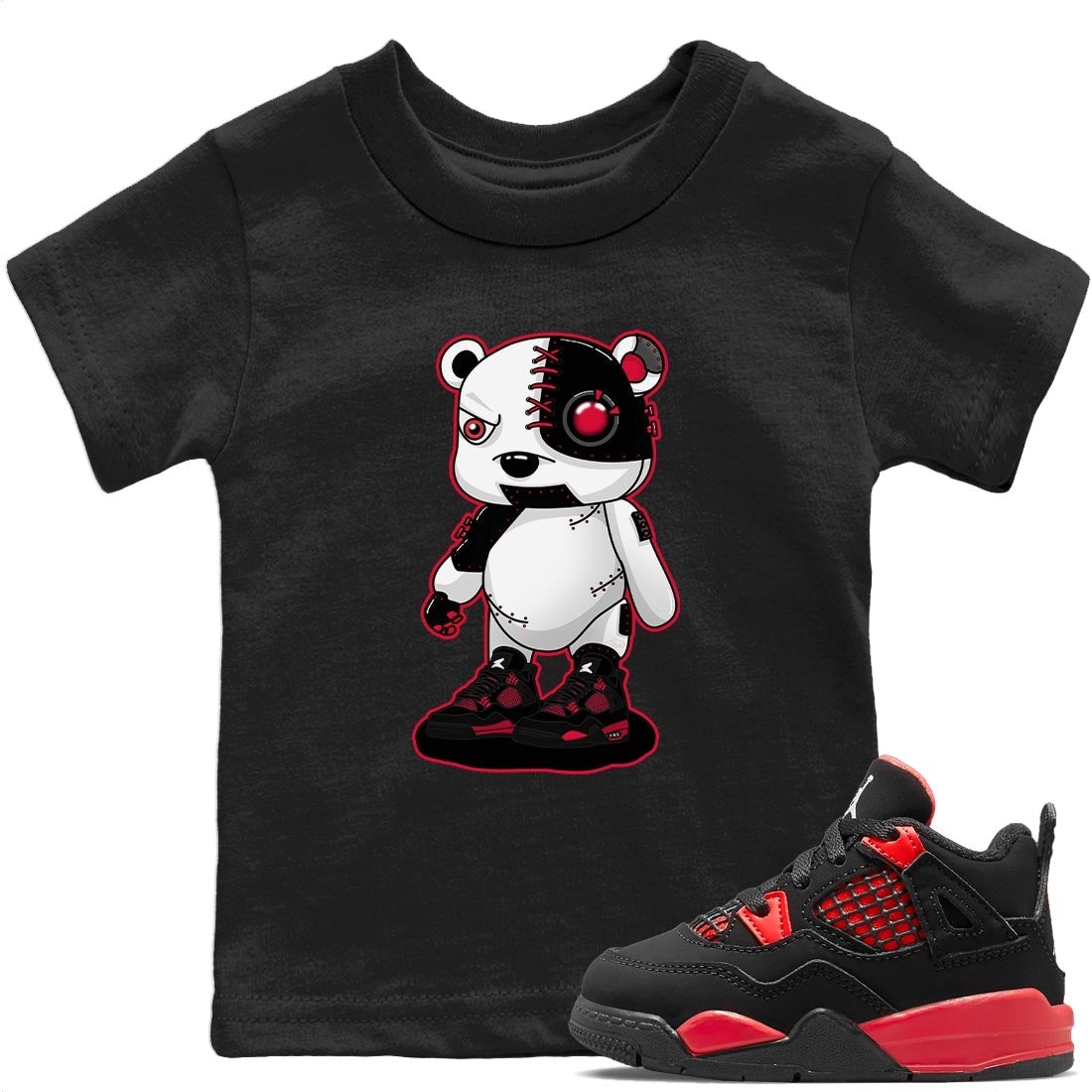 Jordan 4 Red Thunder Sneaker Match Tees Cyborg Bear Sneaker Tees Jordan 4 Red Thunder Sneaker Release Tees Kids Shirts