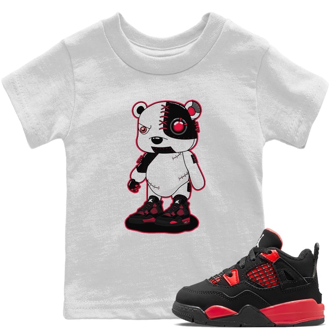 Jordan 4 Red Thunder Sneaker Match Tees Cyborg Bear Sneaker Tees Jordan 4 Red Thunder Sneaker Release Tees Kids Shirts
