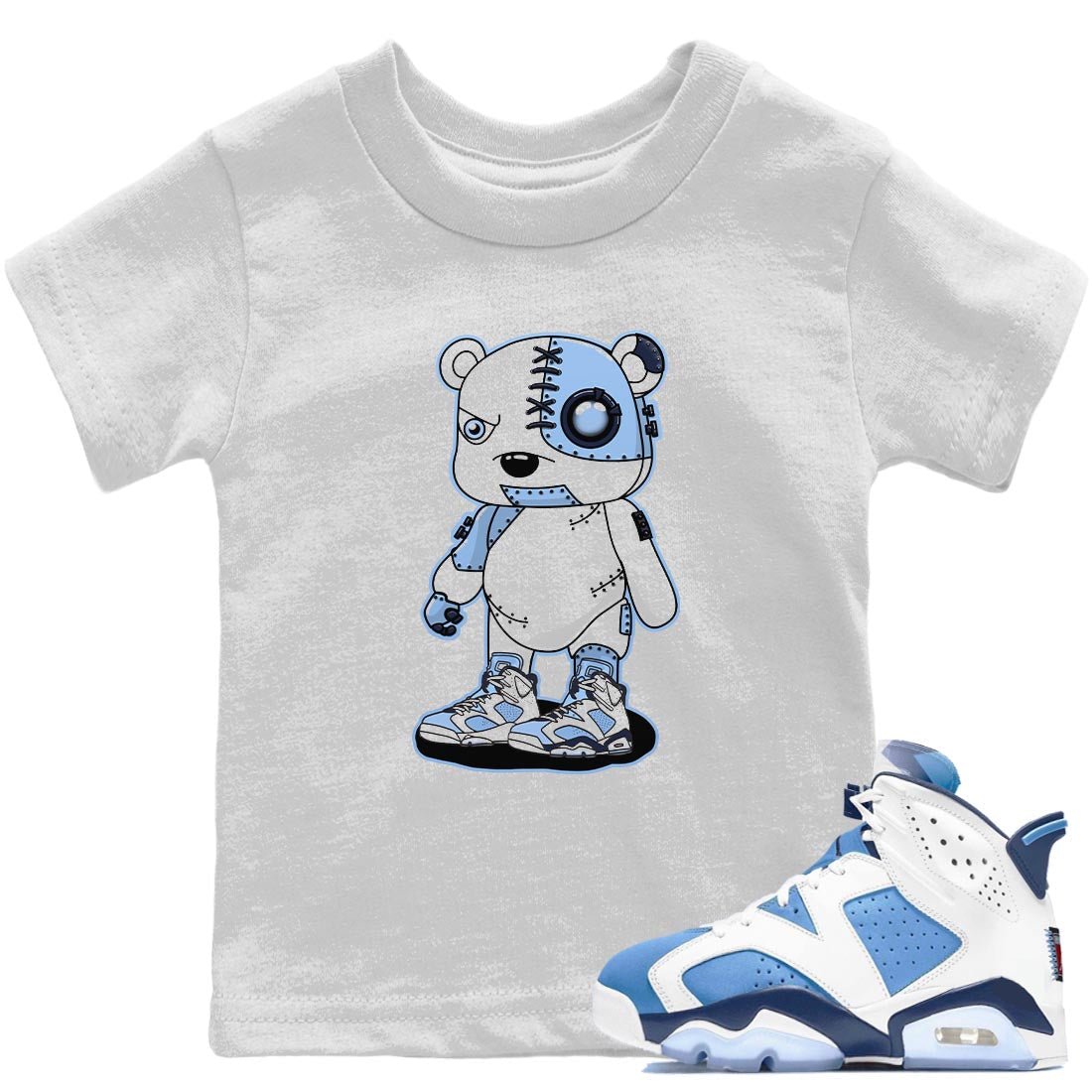 Jordan 6 UNC Sneaker Match Tees Cyborg Bear Sneaker Tees Jordan 6 UNC Sneaker Release Tees Kids Shirts
