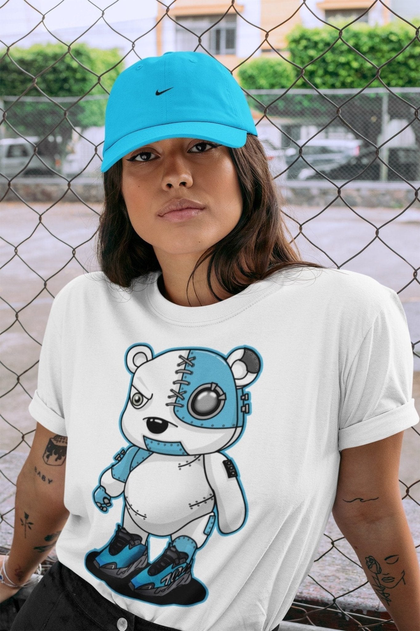 Yeezy 700 Bright Cyan Sneaker Match Tees Cyborg Bear Sneaker Tees Yeezy 700 Bright Cyan Sneaker Release Tees Unisex Shirts