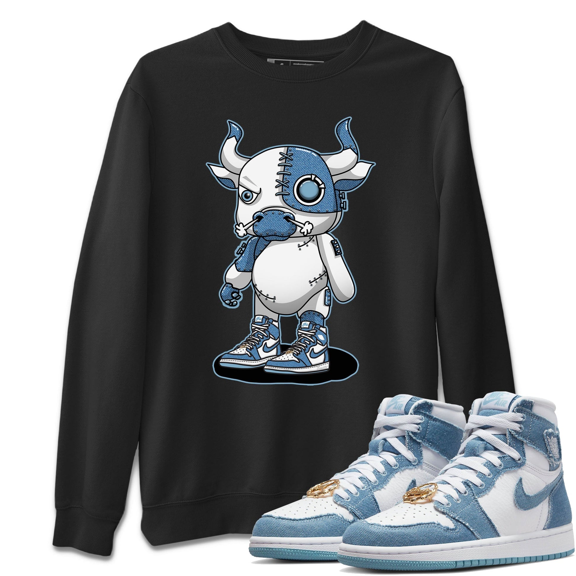 Jordan 1 Denim Sneaker Match Tees Cyborg Bull Sneaker Tees Jordan 1 Denim Sneaker Release Tees Unisex Shirts