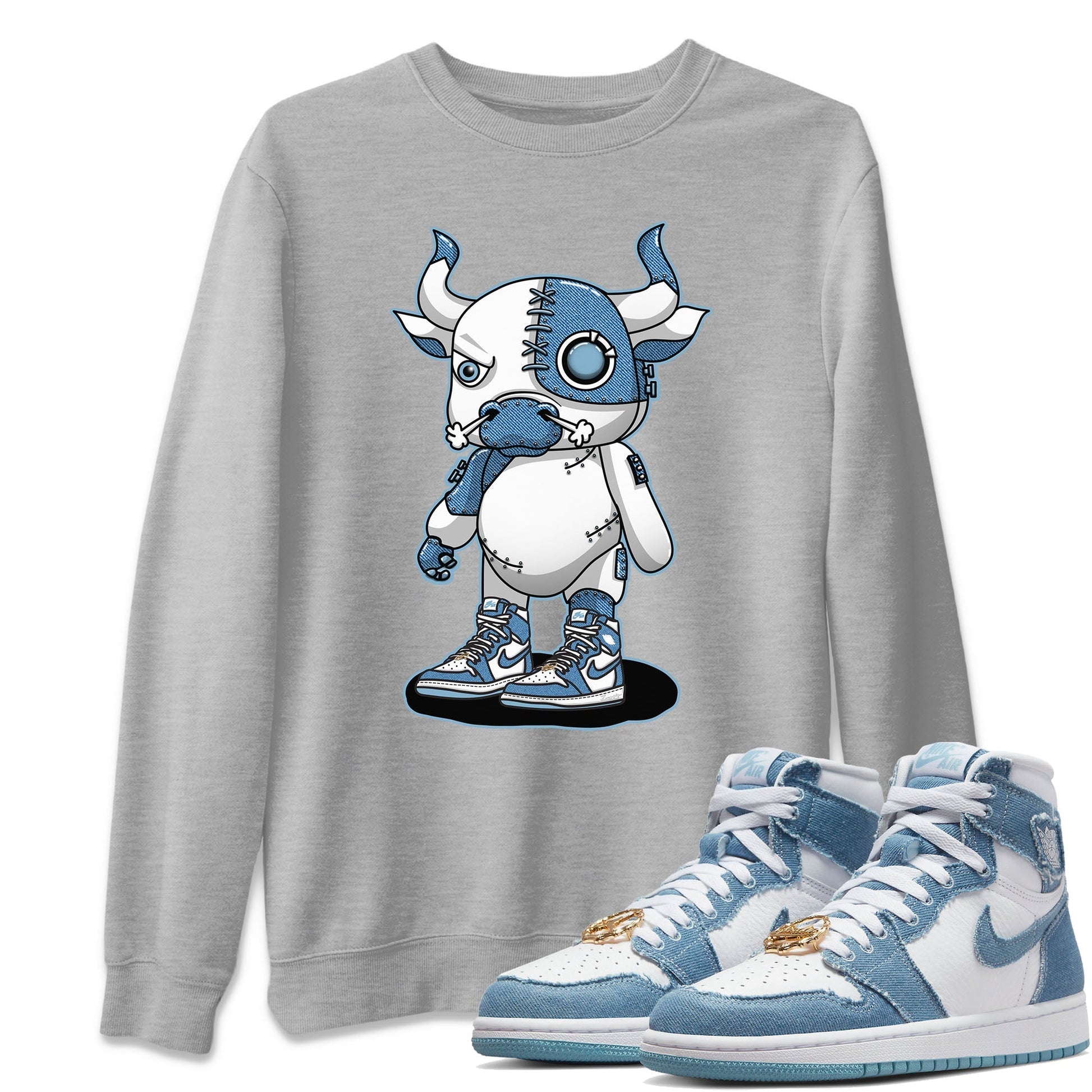 Jordan 1 Denim Sneaker Match Tees Cyborg Bull Sneaker Tees Jordan 1 Denim Sneaker Release Tees Unisex Shirts