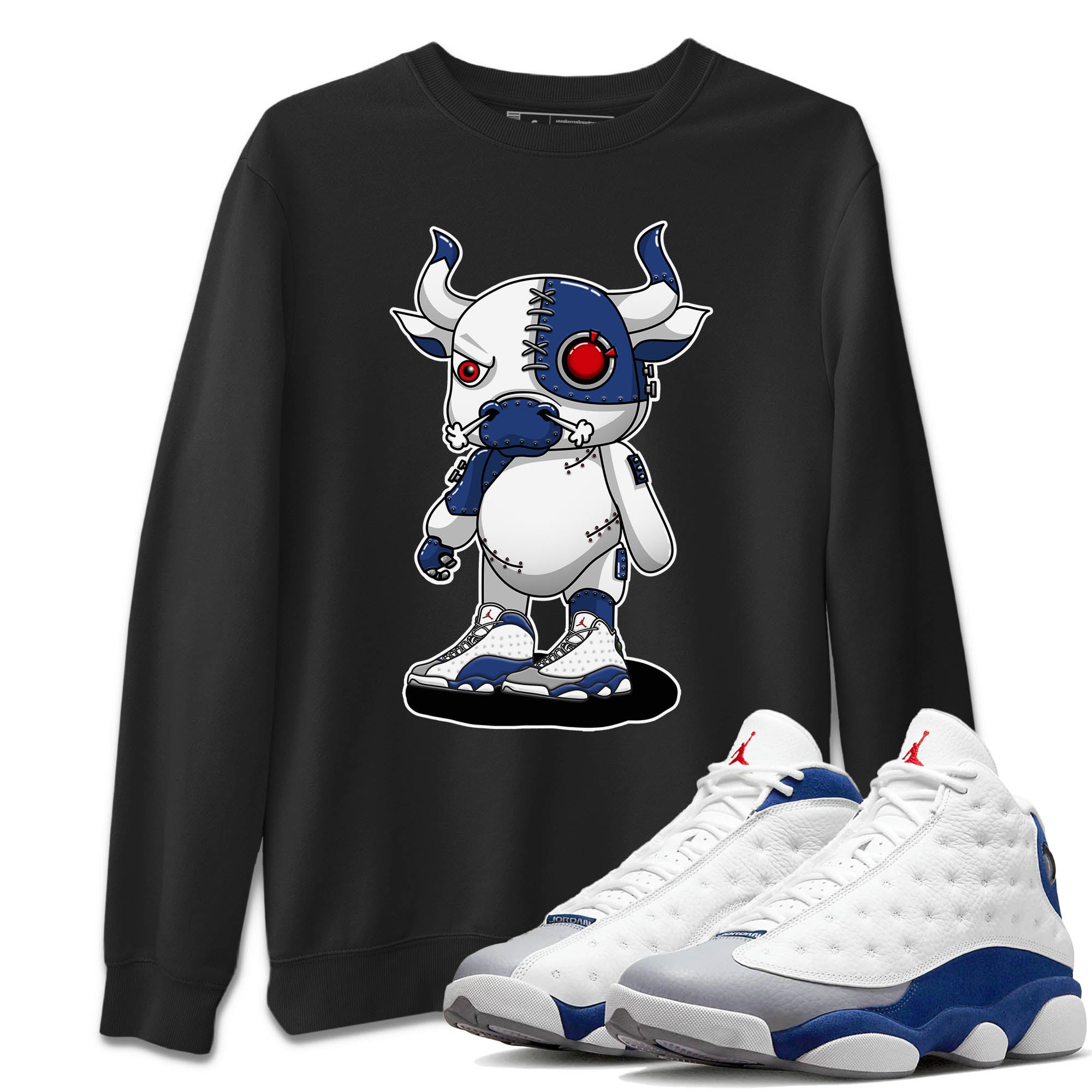 Jordan 13 French Blue Sneaker Match Tees Cyborg Bull Sneaker Tees Jordan 13 French Blue Sneaker Release Tees Unisex Shirts